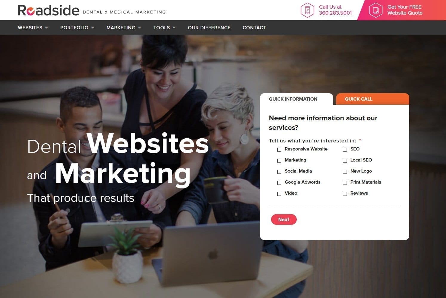 Screen capture of roadsidedentalmarketing.com