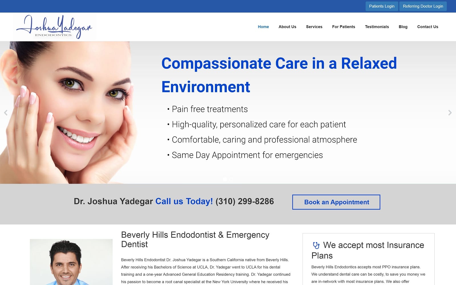 The Screenshot of Beverly Hills Endodontics Joshua Yadegar D.D.S. Bhendodontics.com Website