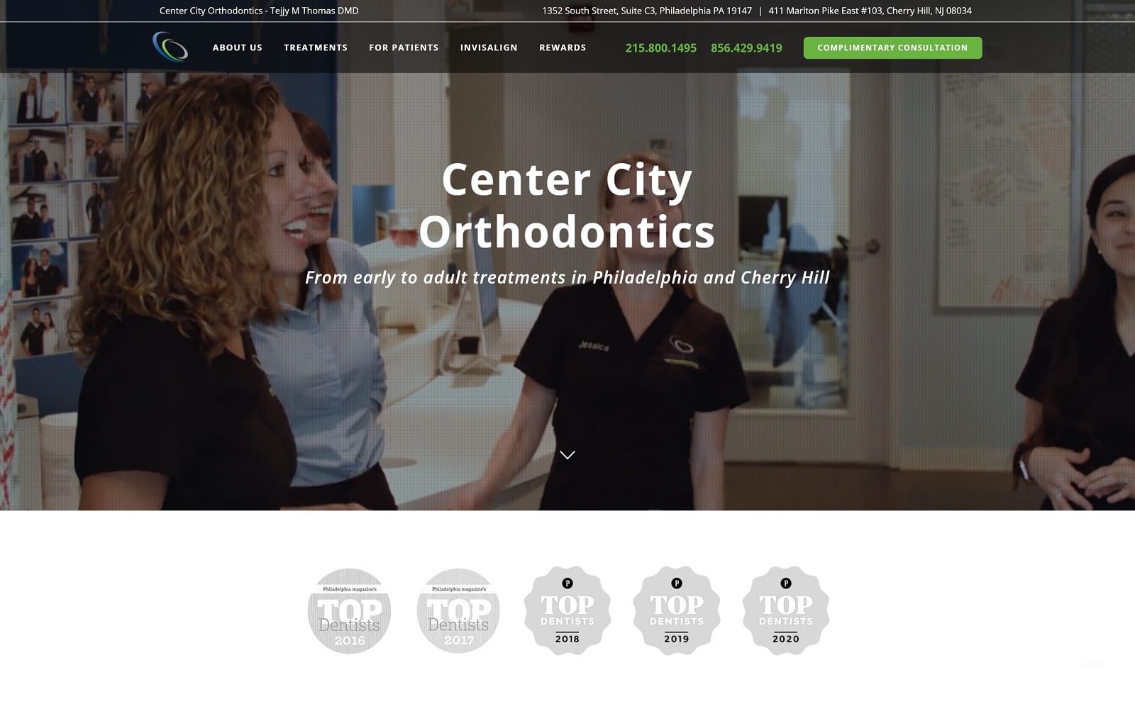 The Screenshot of Center City Orthodontics Philadelphia centercityortho.com Dr. Tejjy Thomas Website