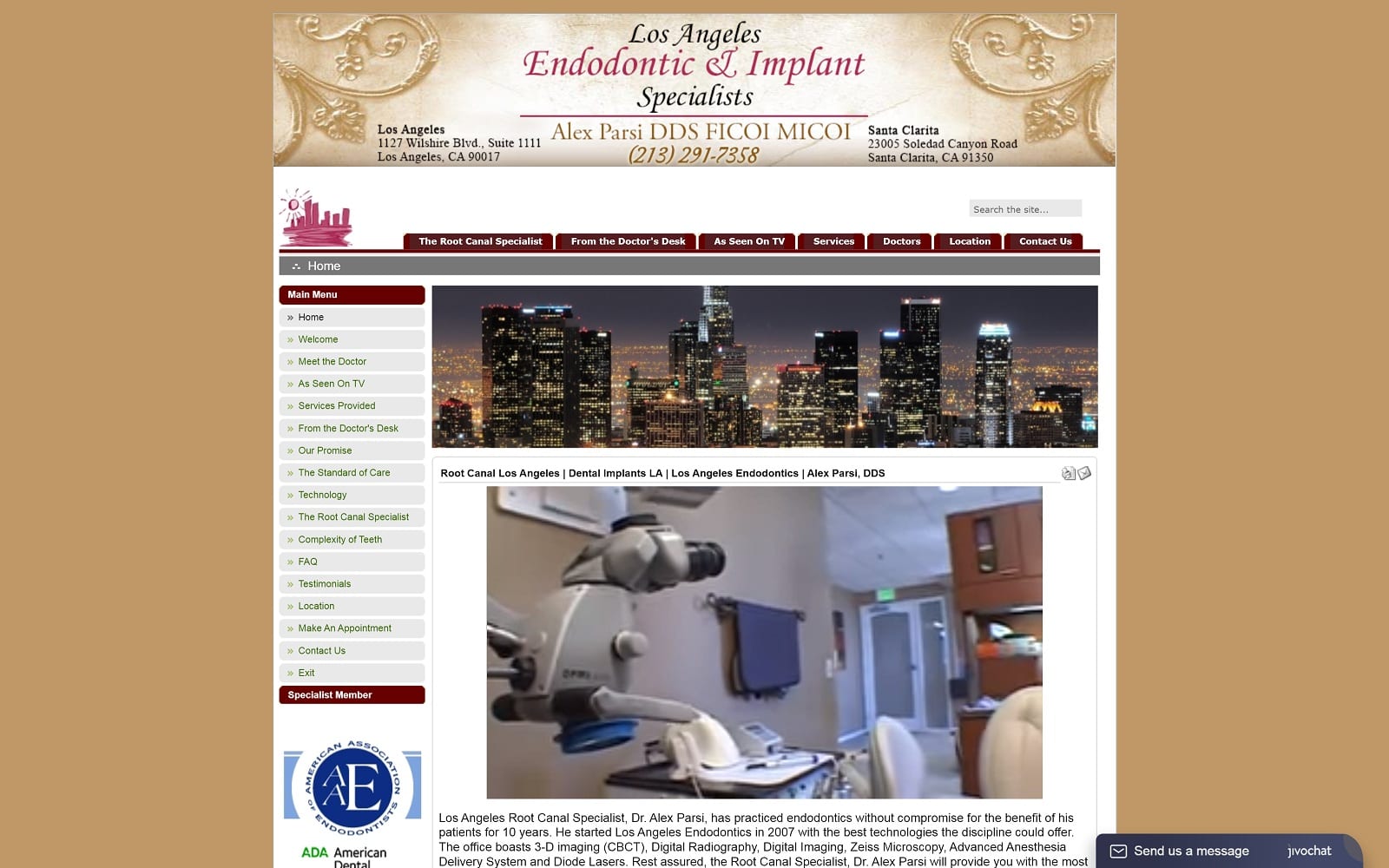 The Screenshot of Los Angeles Endodontics and Implant—On Call 24 Hours Losangelesendodontics Website