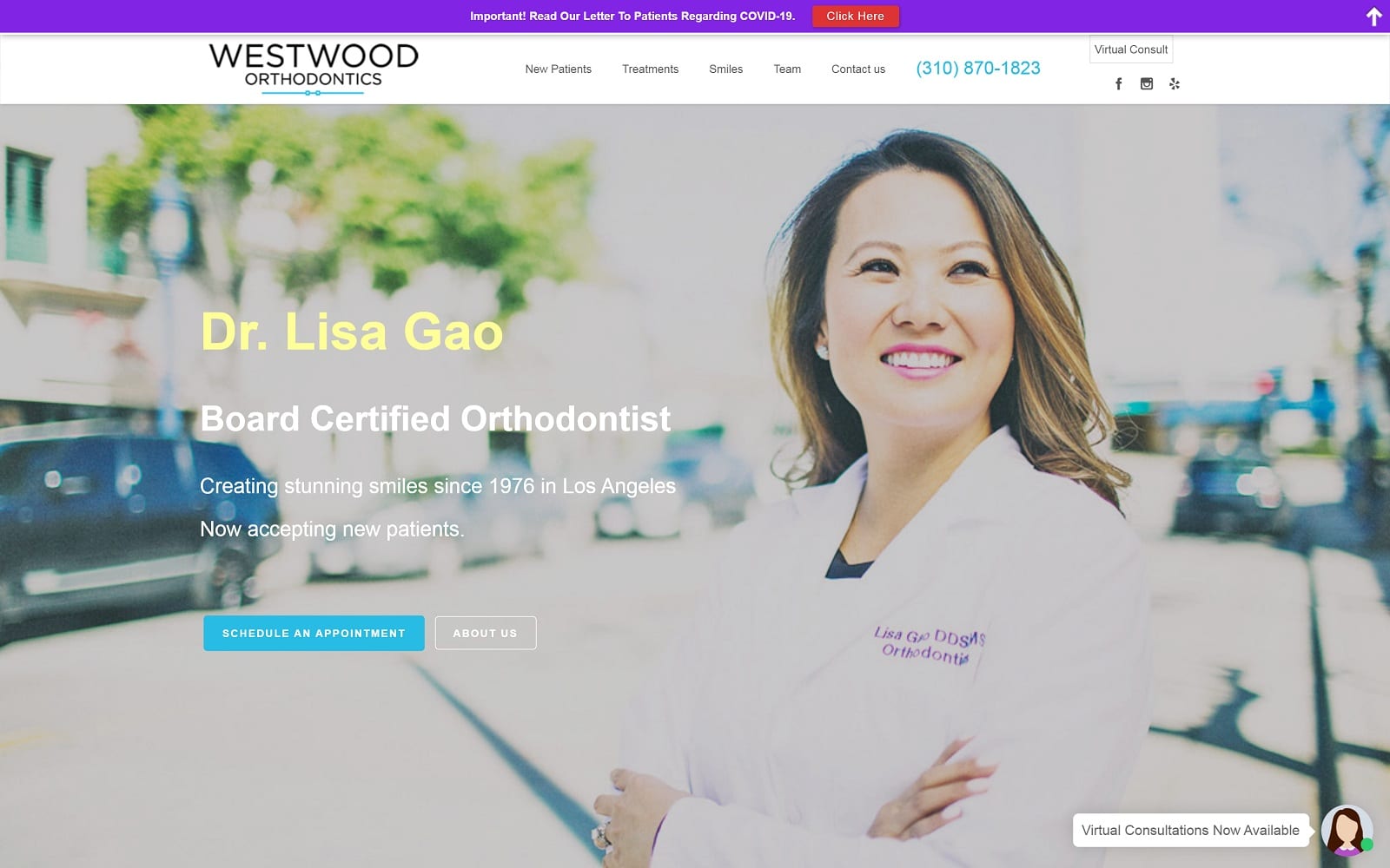 The Screenshot of Lisa Gao, DDS, MS | Westwood Orthodontics westwoodlaorthodontics.com Website