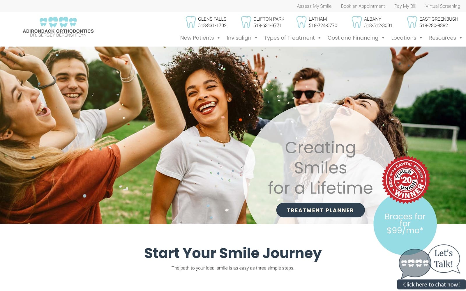 The Screenshot of Adirondack Orthodontics adirondackorthodontics.com Dr. Sergey Berenshteyn Website
