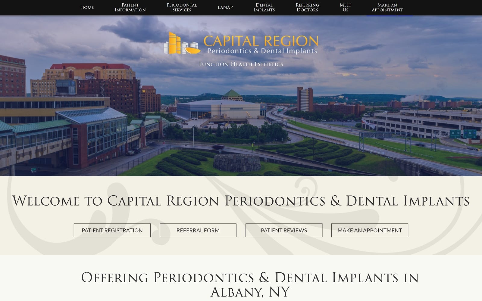 The Screenshot of Capital Region Peridontics and Dental Implants albanyperioandimplants.com Dr. Reed Ference Website