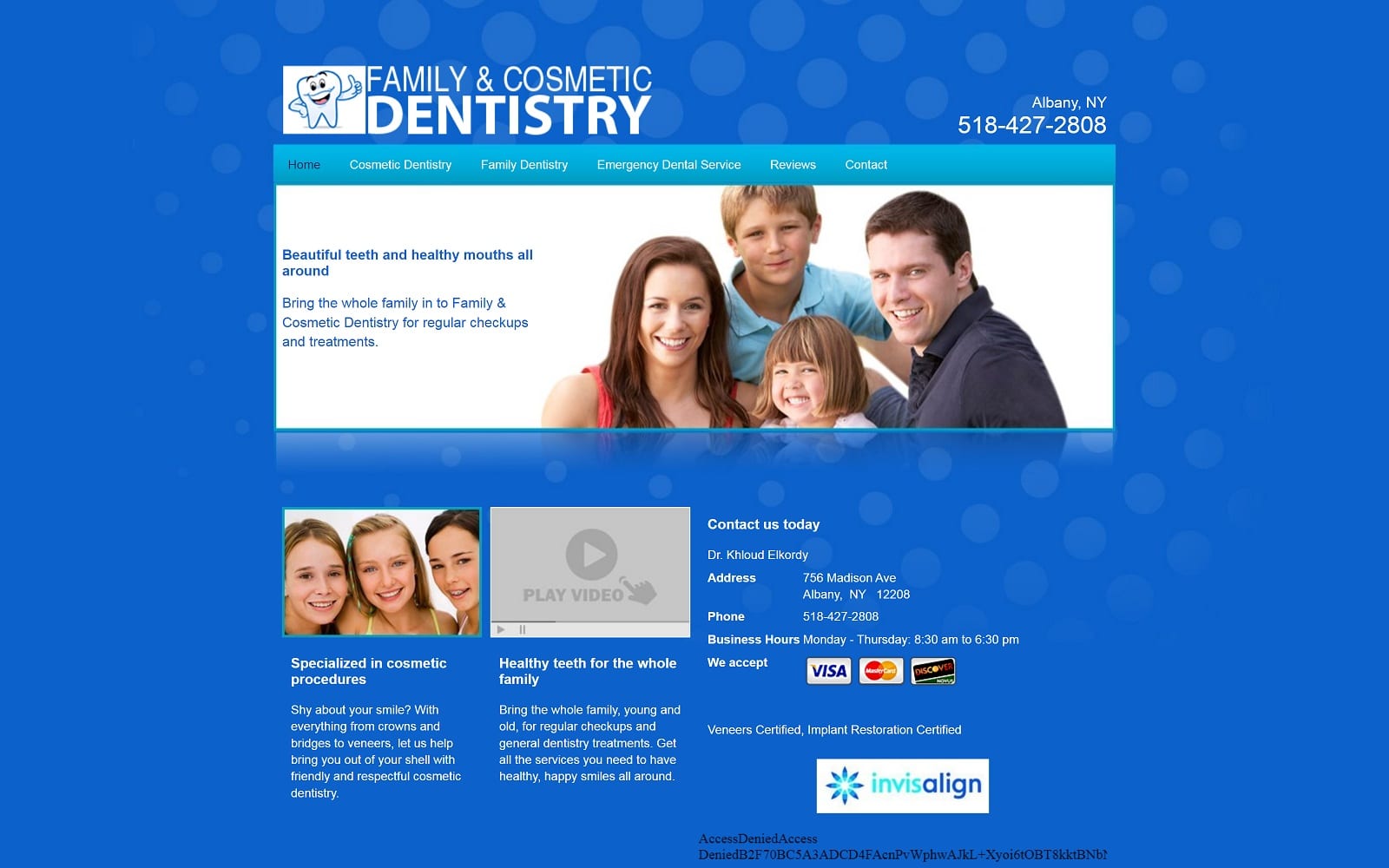 The Screenshot of Family & Cosmetic Dentistry familyncosmeticdentistry.com Dr. Khloud Elkordy Website