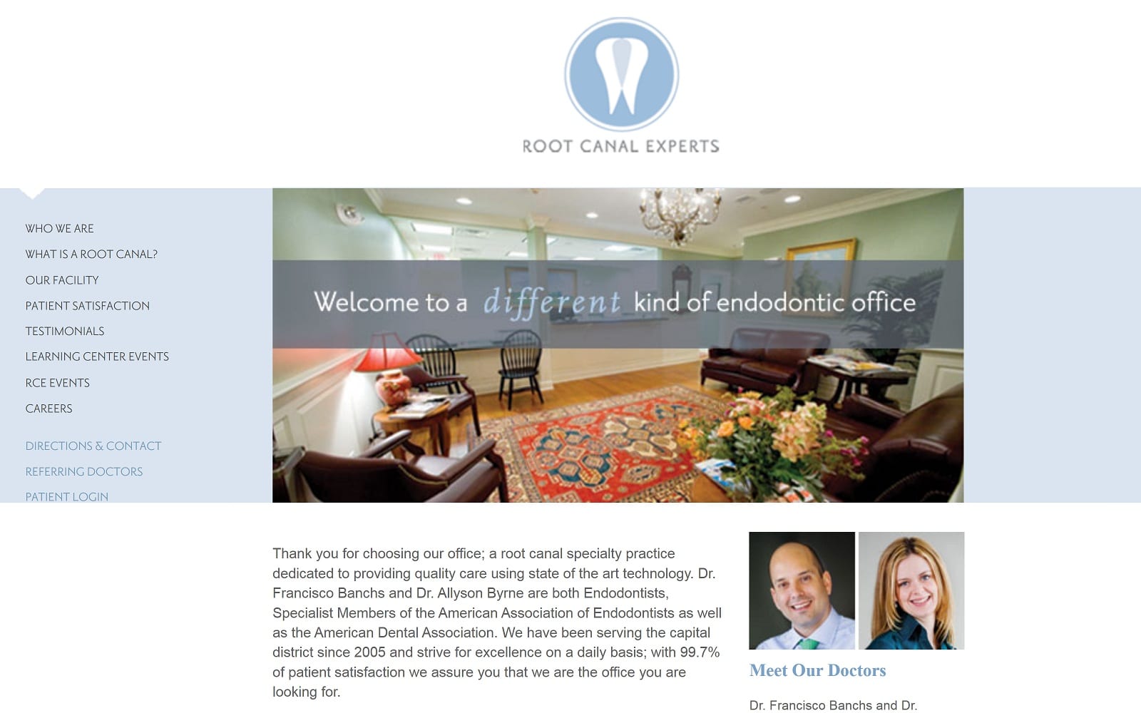 The Screenshot of Root Canal Experts rootcanalexperts.com Dr. Francisco Banchs Website
