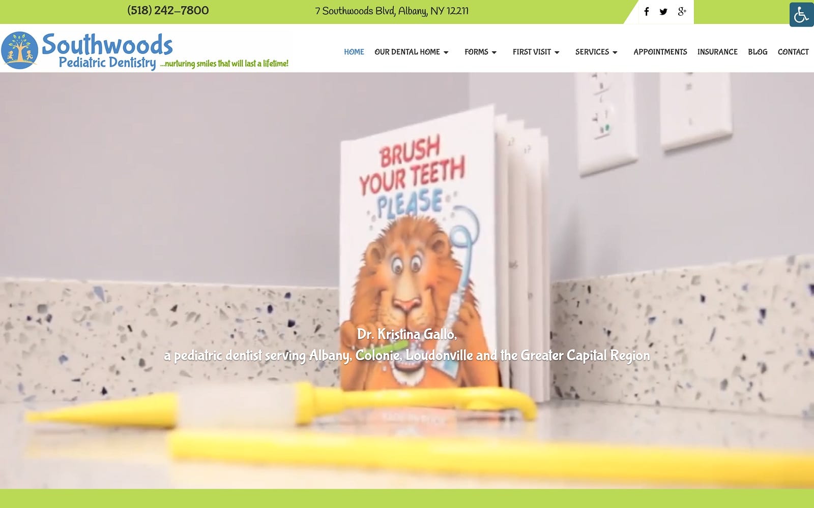 The Screenshot of Southwoods Pediatric Dentistry : Dr. Kristina Gallo southwoodspd.com Website