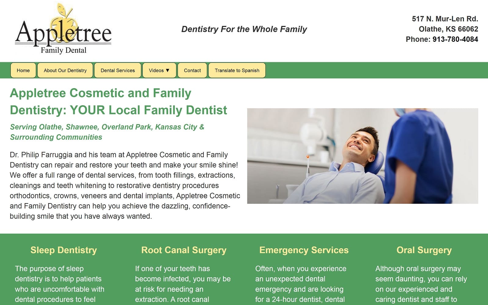 The Screenshot of Appletree Family Dental appletreefamilydental.com Dr. Philip Farruggia Website