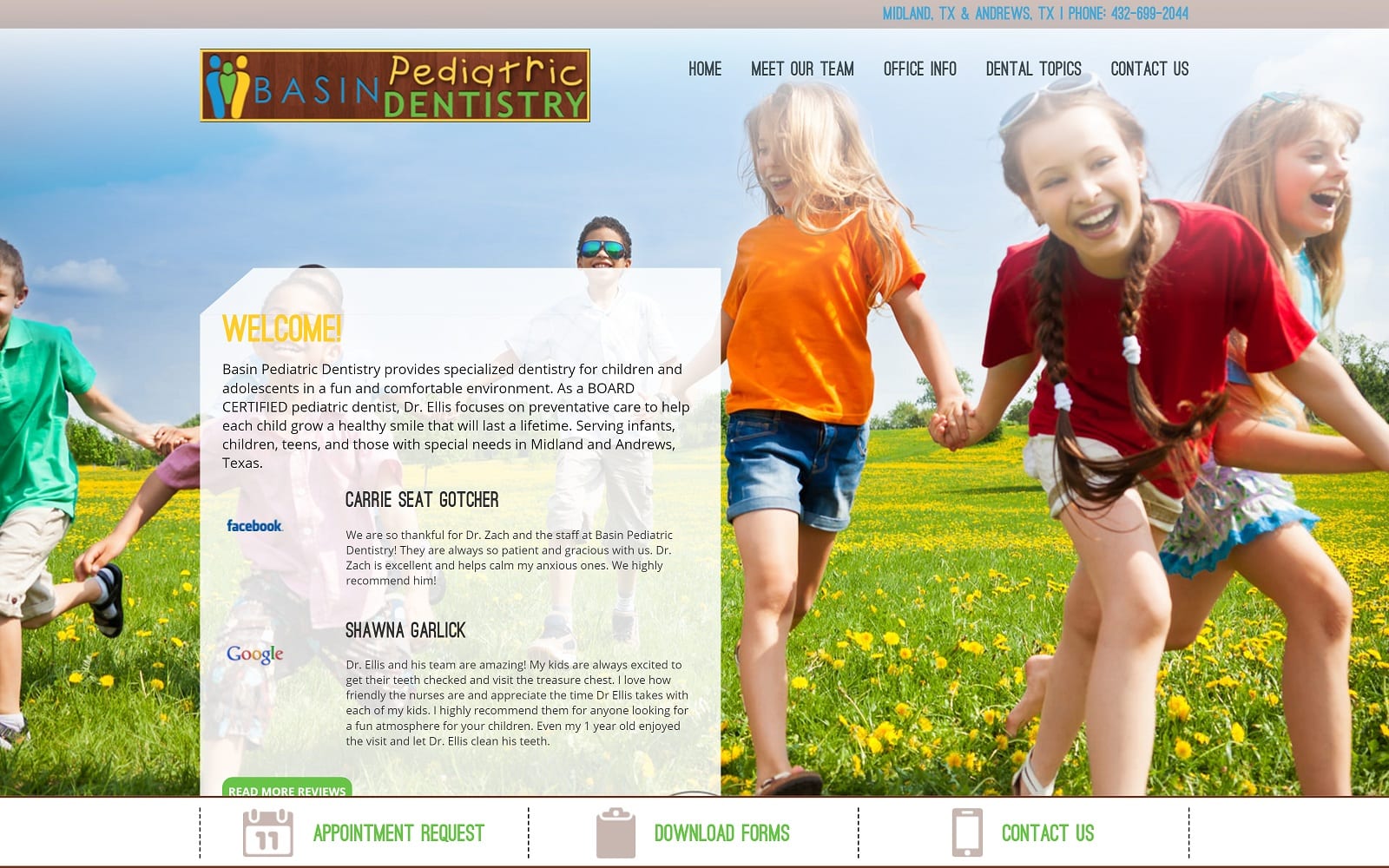 The Screenshot of Basin Pediatric Dentistry basinpediatricdentistry.com Website