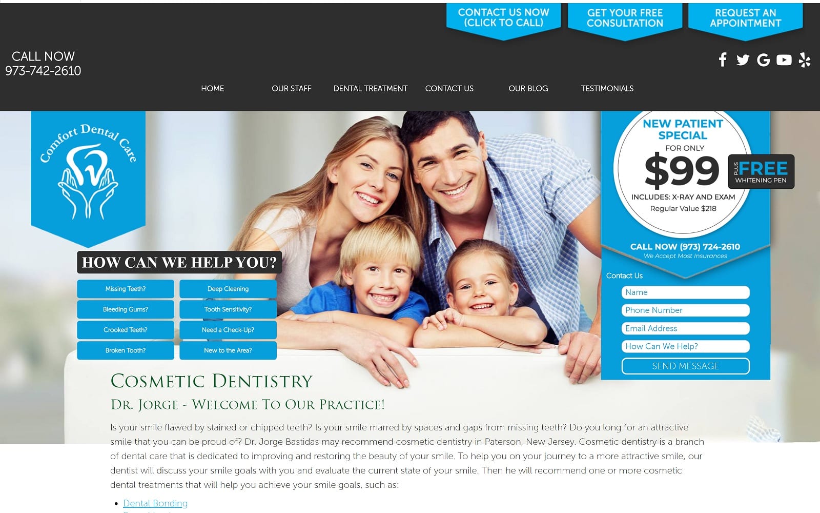 The Screenshot of Comfort Dental Care bastidas.com Dr. Jorge Bastidas Website