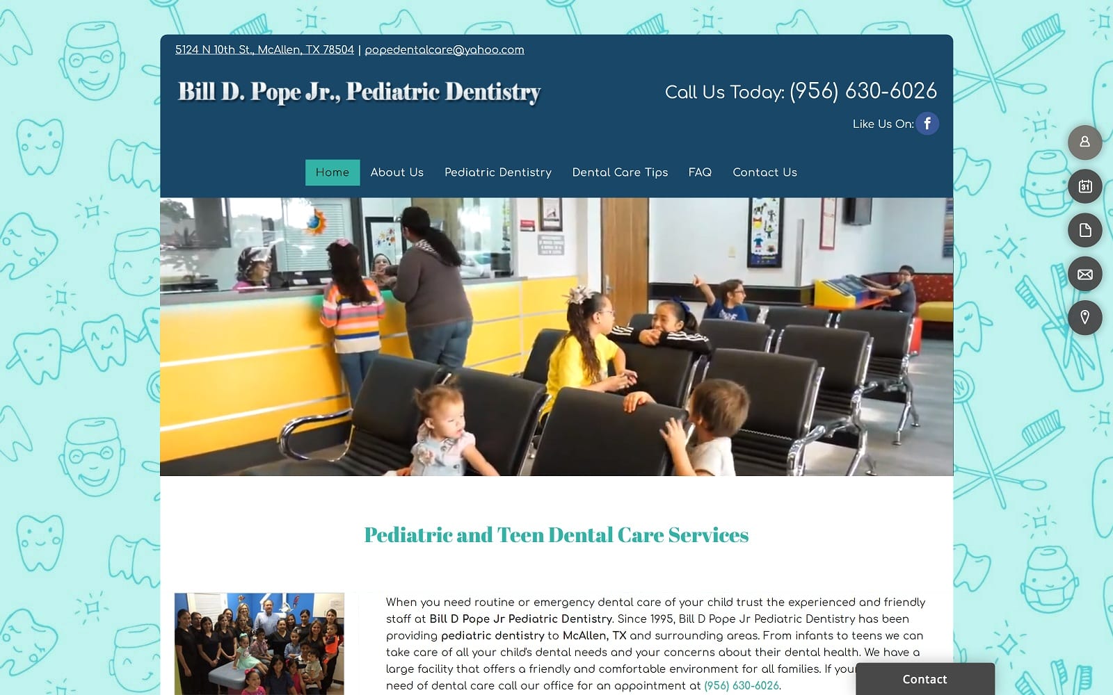 The Screenshot of Bill D Pope Jr Pediatric Dentistry billpopejrdds.com Website