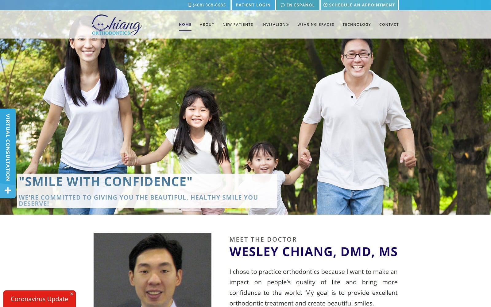The Screenshot of Chiang Orthodontics chiangortho.com Dr. Wesley Chiang Website