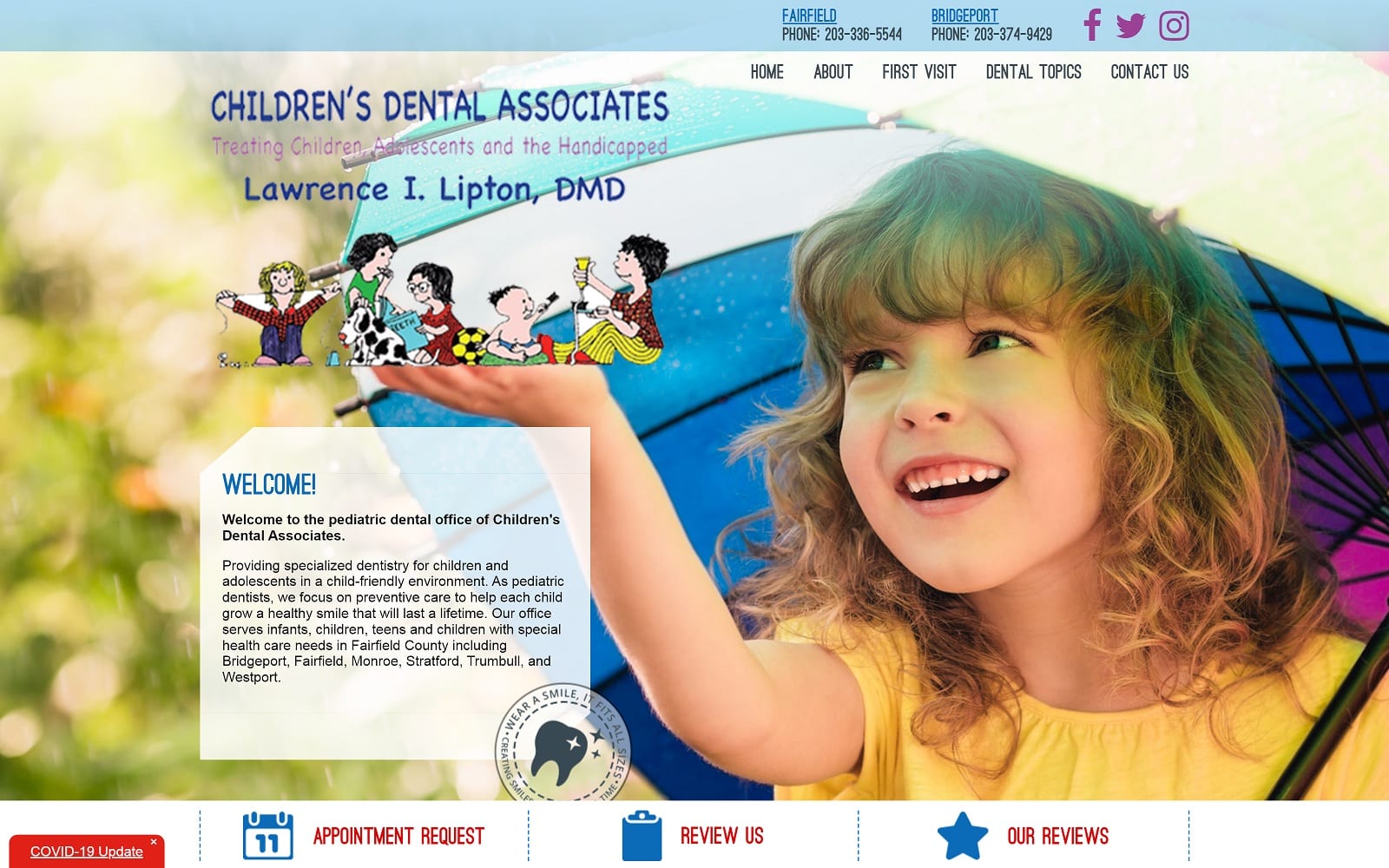 The Screenshot of Children's Dental Associates childrensdentalassociatesct.com Dr. Lawrence Lipton Website