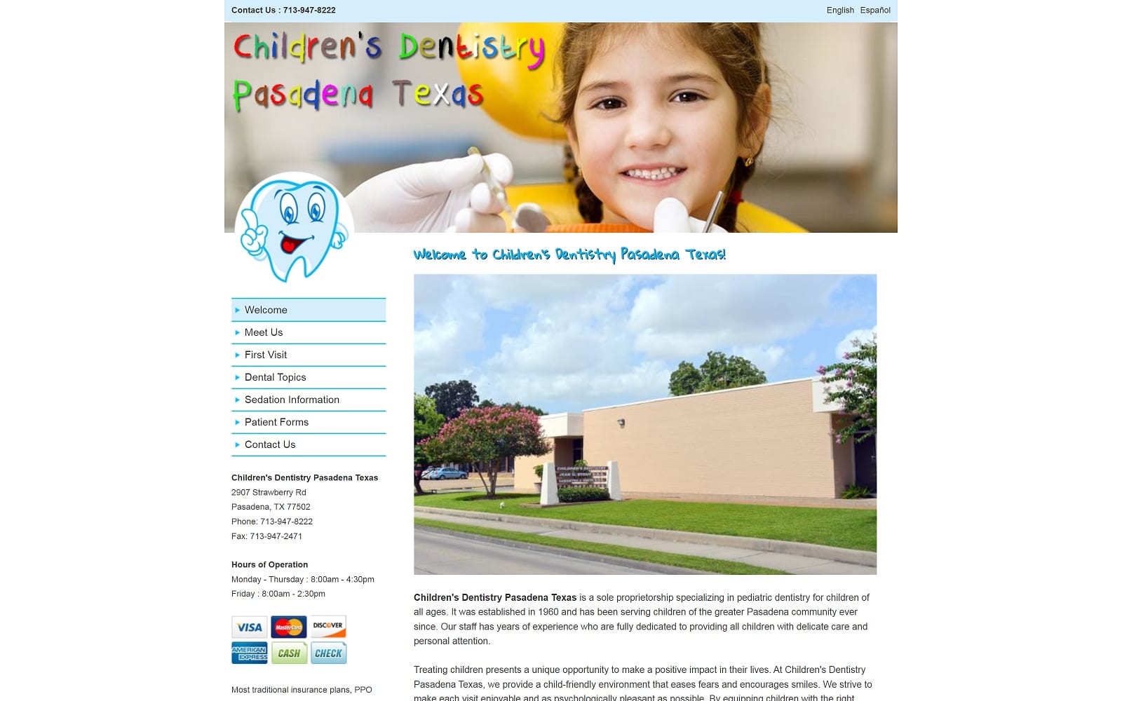 The Screenshot of Children's Dentistry: Jean C. Stout DDS & Associates childrensdentistrypasadenatx.com Website
