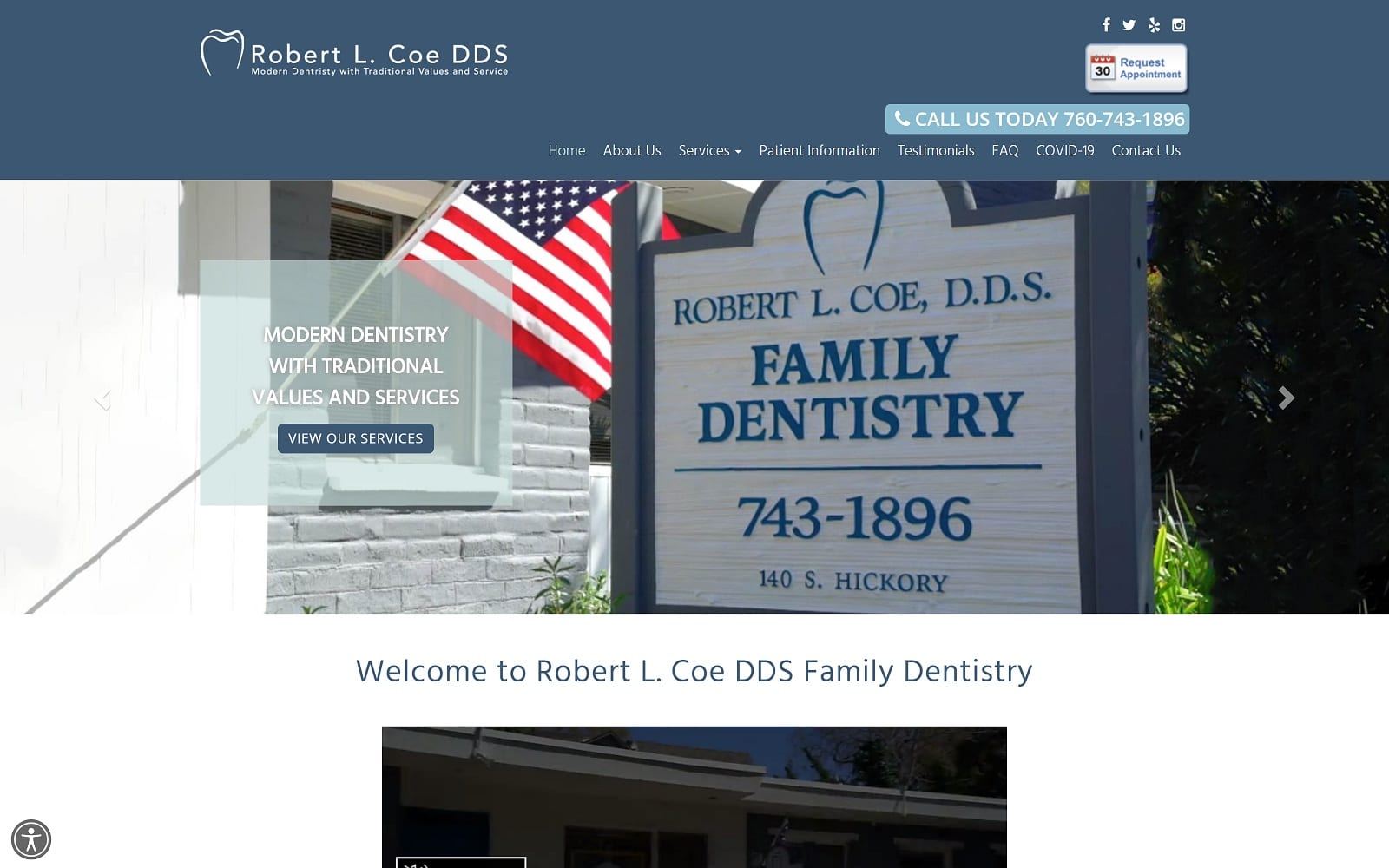 The Screenshot of Robert L. Coe DDS Family Dentistry coedentistry.com Website