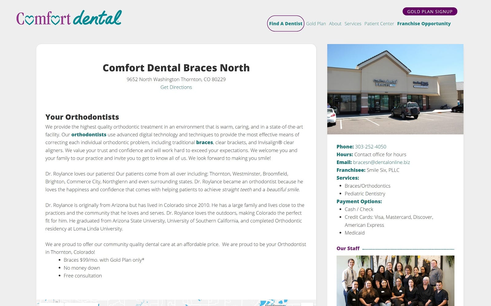 The Screenshot of Comfort Dental Braces North comfortdental.com/orthodontist-thornton Website
