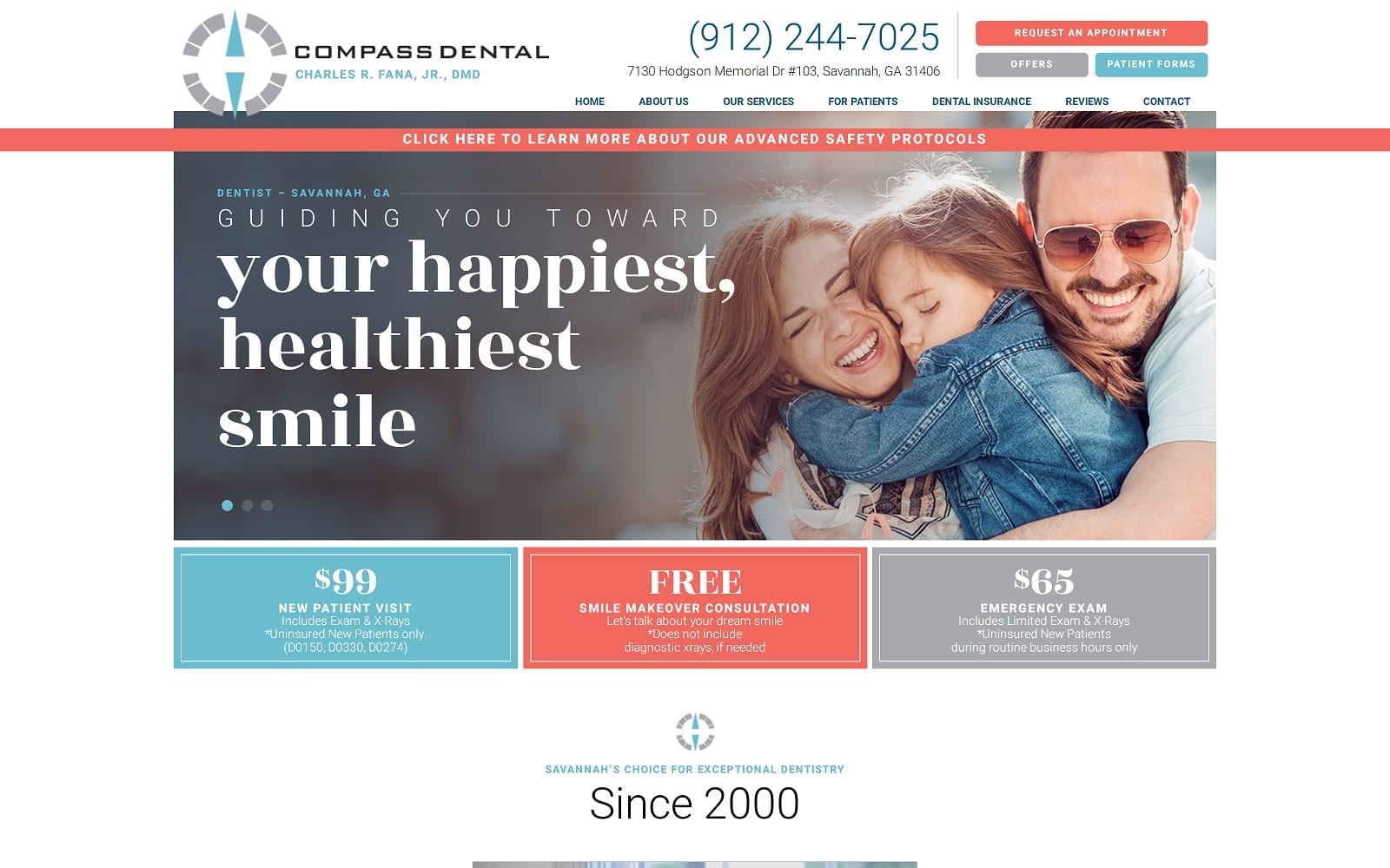 The Screenshot of Compass Dental LLC compassdentalga.com Dr. Charles Fana Website