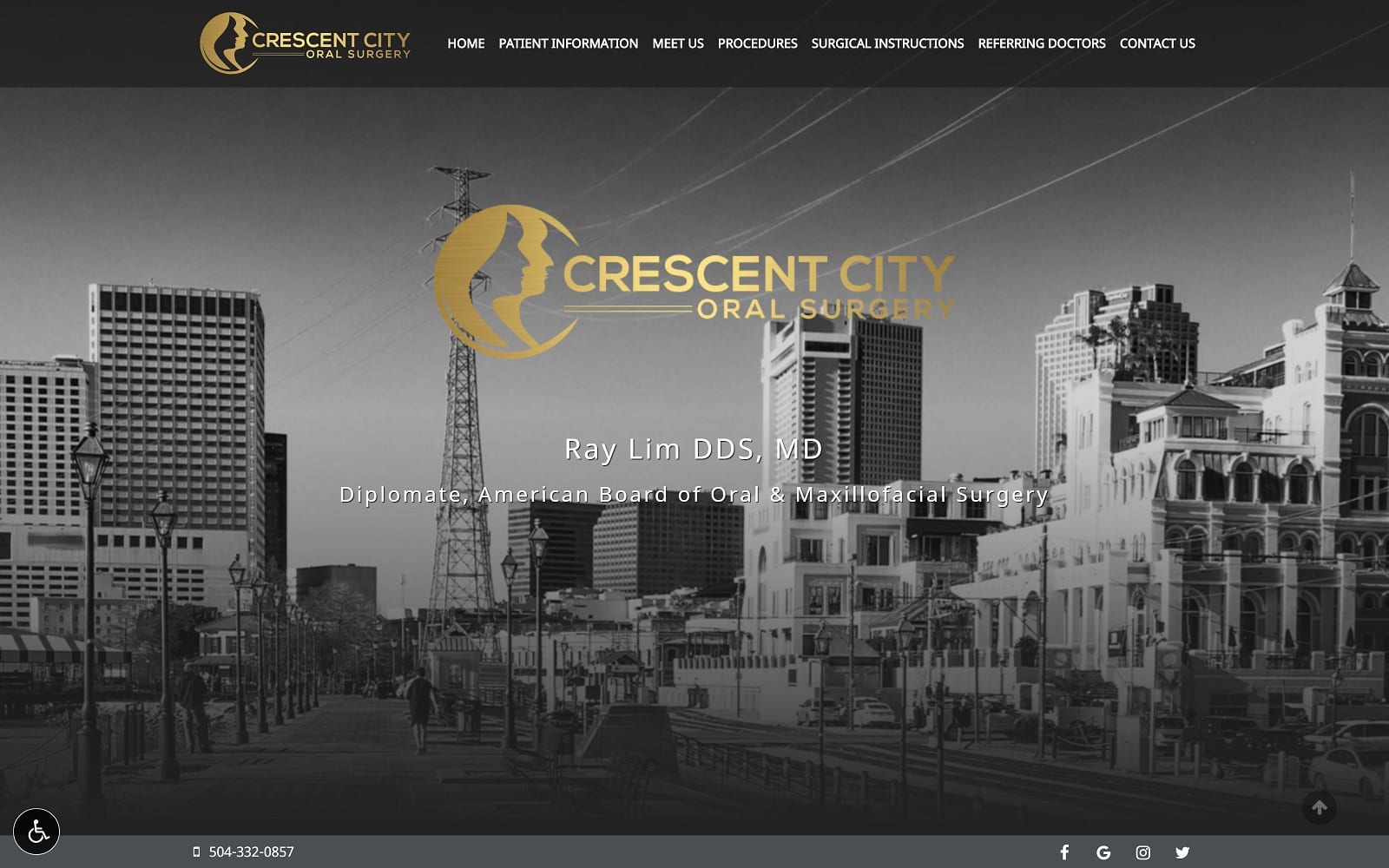 The Screenshot of Crescent City Oral Surgery, Inc crescentcityoms.com Dr. Ray Lim Website
