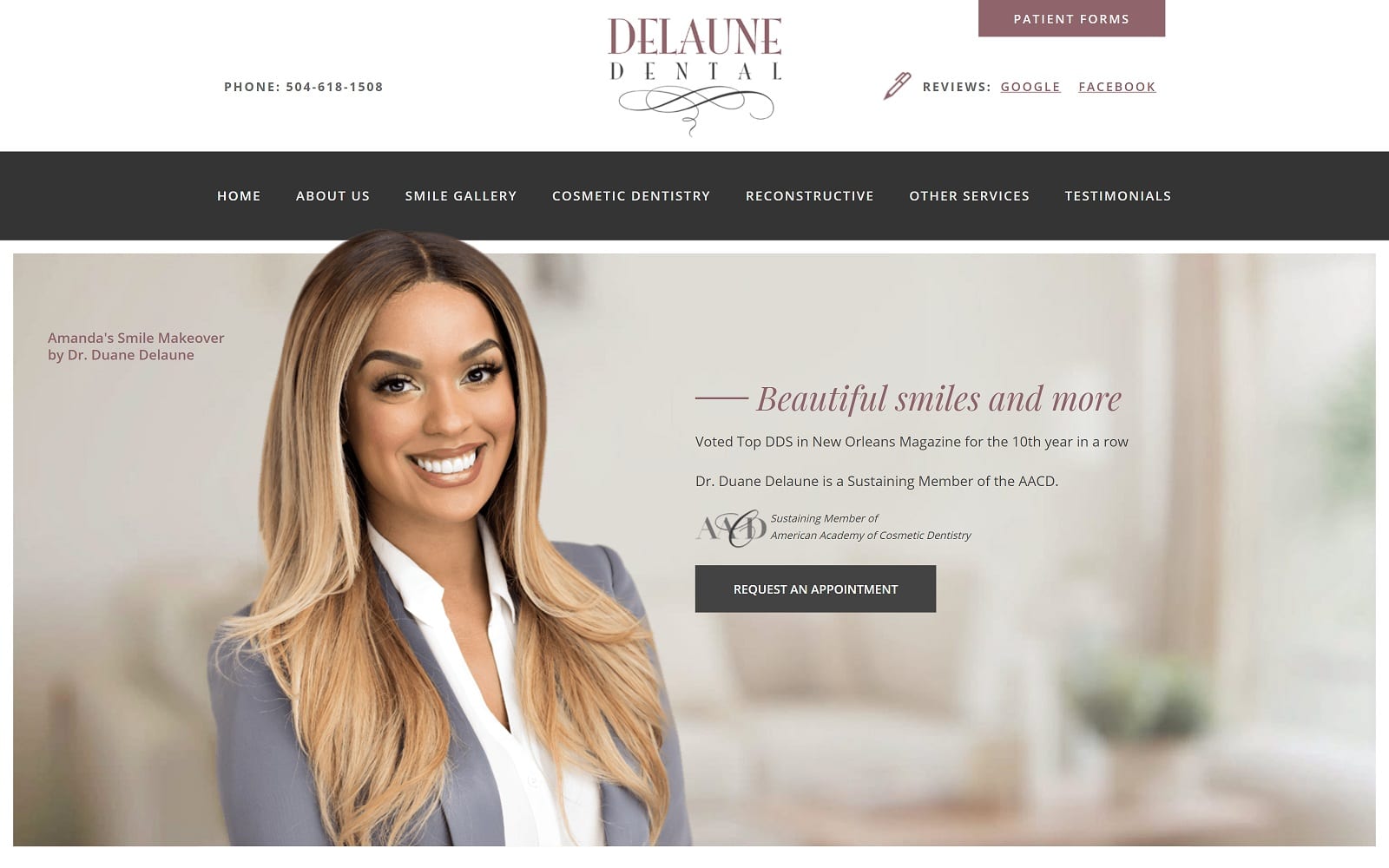 The Screenshot of Delaune Dental delaunedental.com Dr. Duane Deluane Website