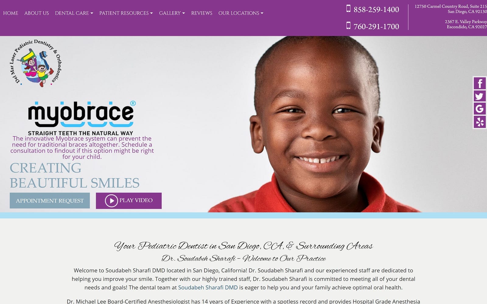 The Screenshot of Del Mar Laser Pediatric Dentistry & Orthodontics delmarpedo.com Website