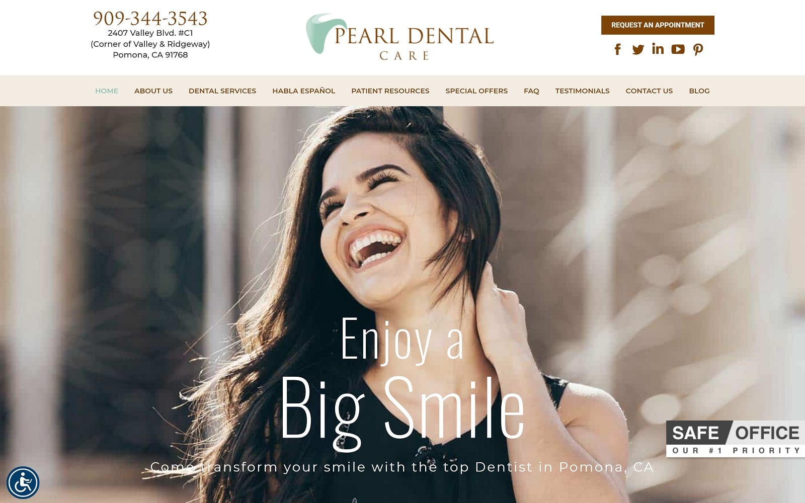 The Screenshot of Pearl Dental Care dentalcareofpomona.com Website