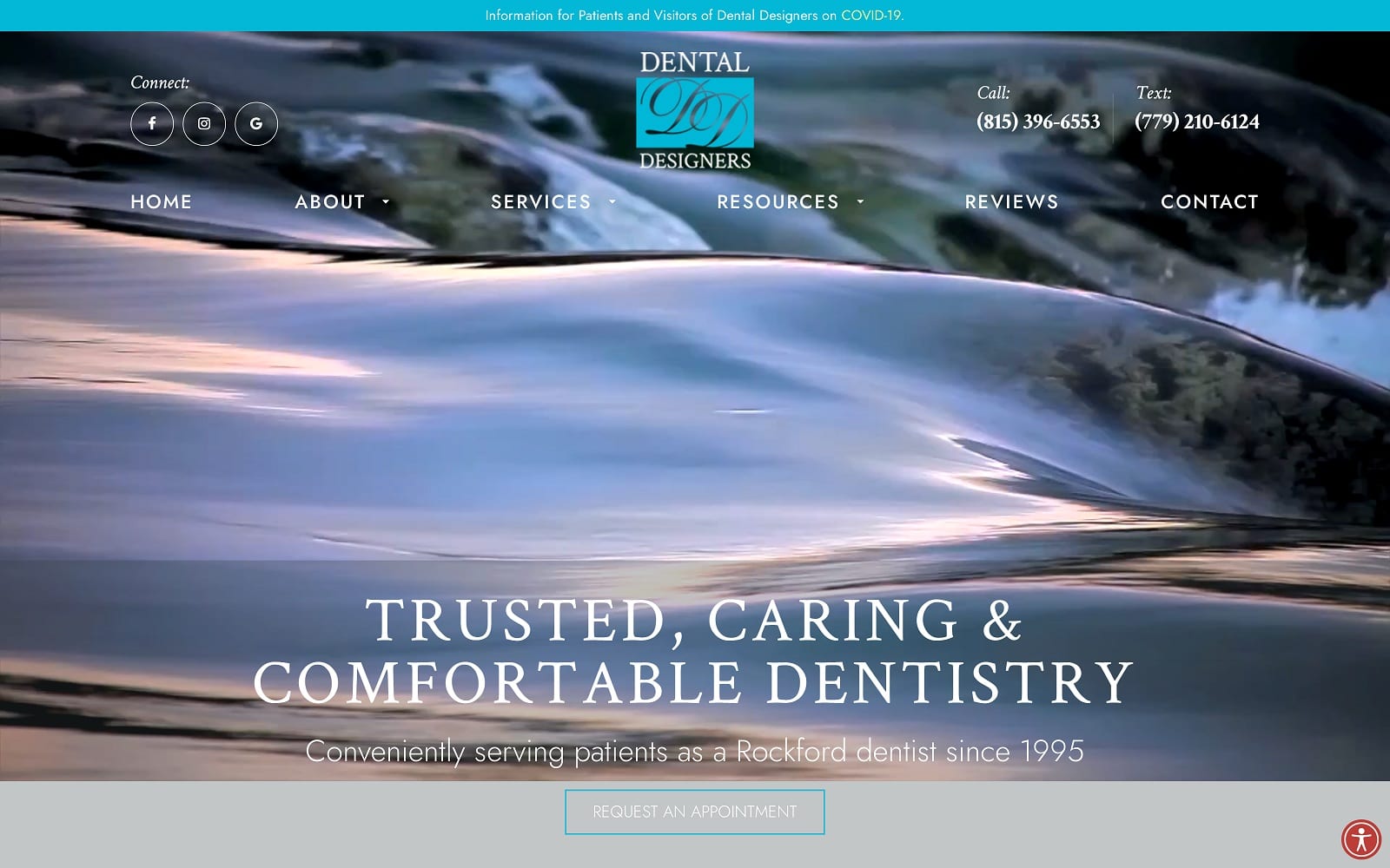 The Screenshot of Dental Designers Rockford dentaldesignersrockford.com Dr. Hansen Website