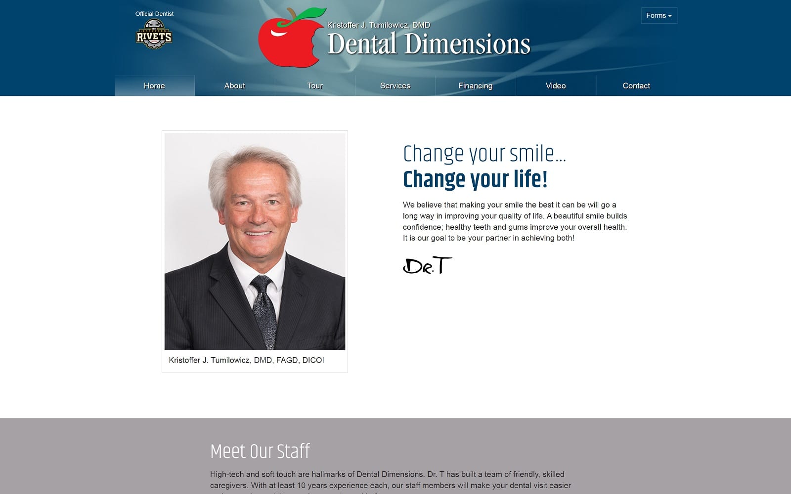 The Screenshot of Dental Dimensions At Edgebrook dentaldimensions.com Dr. Kristoffer J. Tumilowicz Website