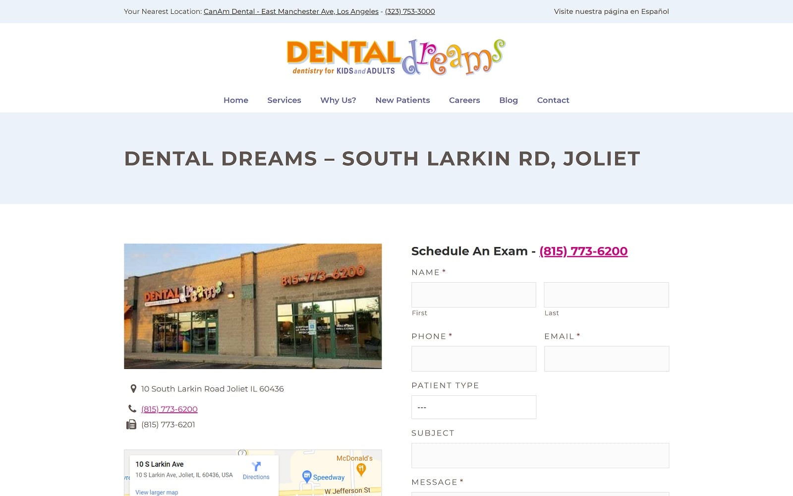 The Screenshot of Dental Dreams-Joliet dentaldreams.com/location/dental-dreams-south-larkin-rd-joliet/ Website