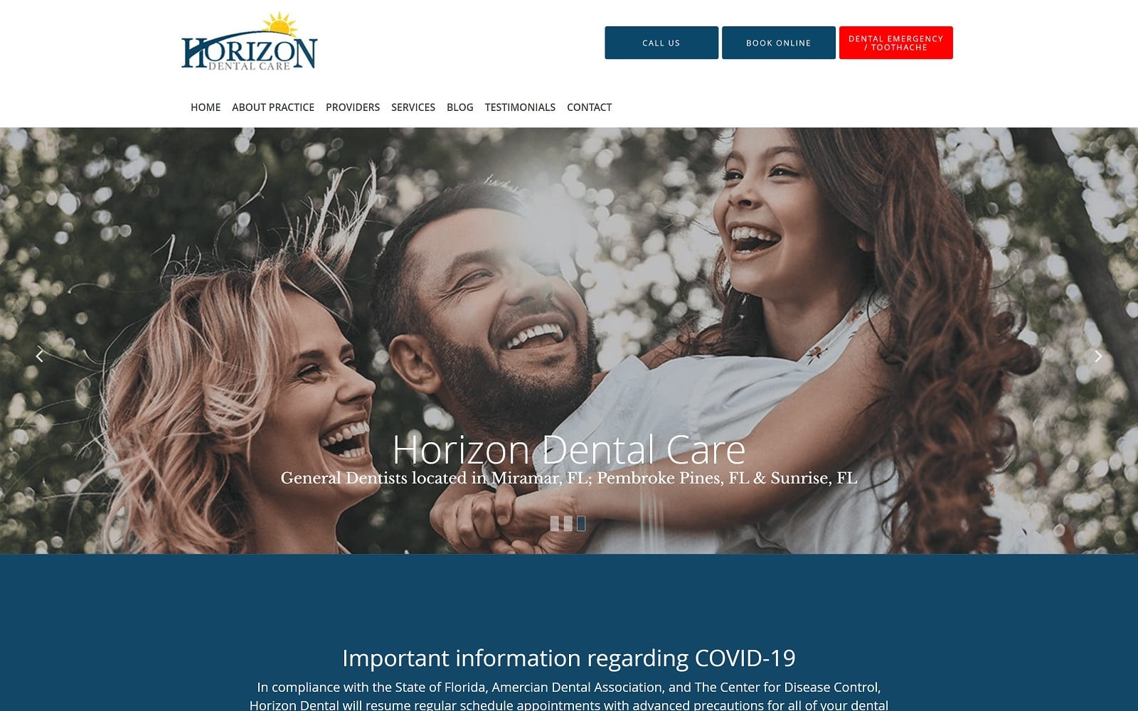 The Screenshot of Horizon Dental Care dentistfl.com Dr. Randall T. Califf Website
