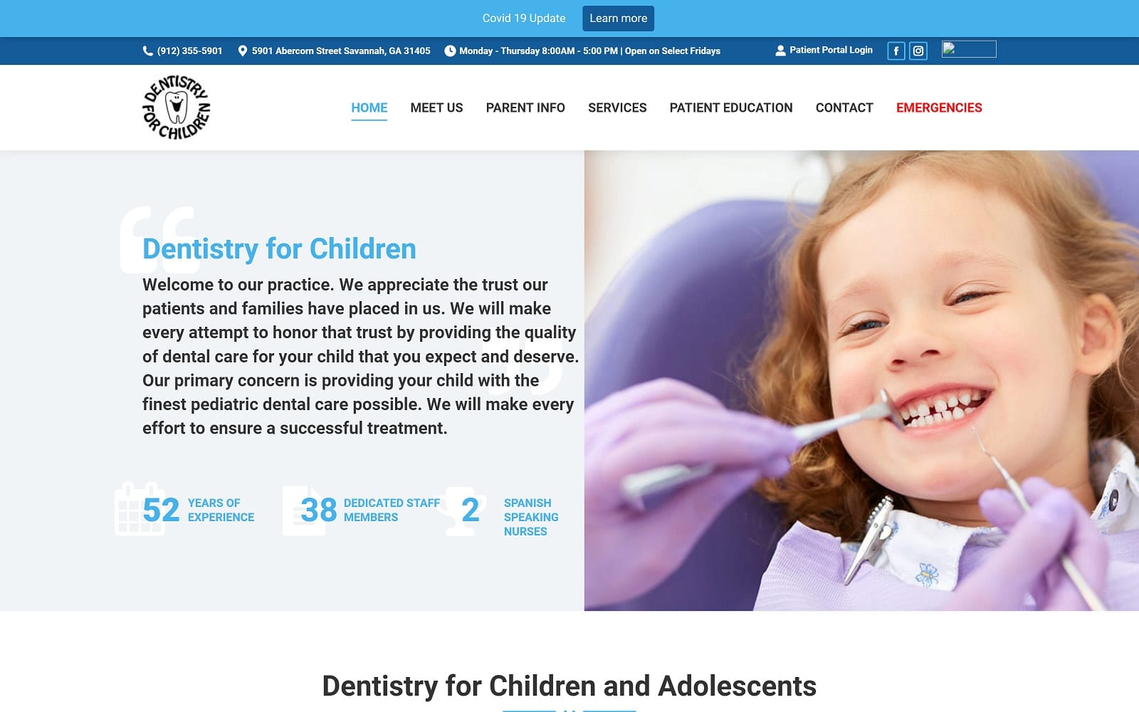 The Screenshot of Dentistry For Children dentistryforchildrensavannah.com Website