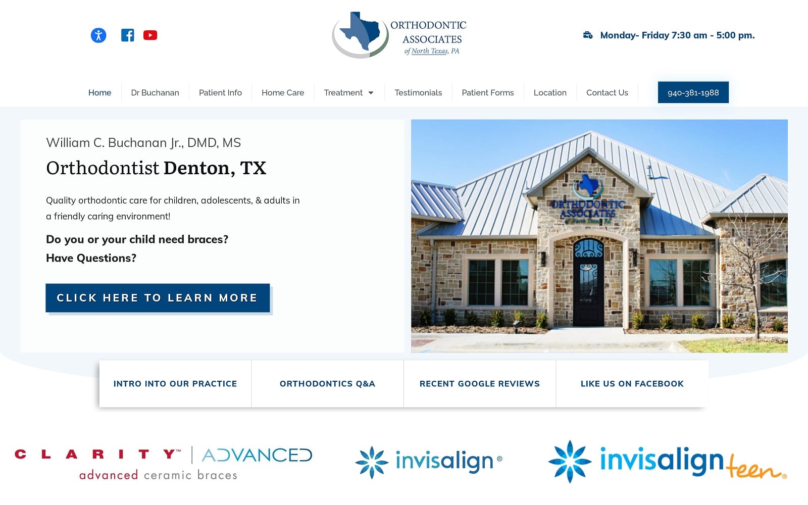 The Screenshot of Orthodontic Associates of North Texas, PA dentonorthodontics.com Dr. William Buchanan Website