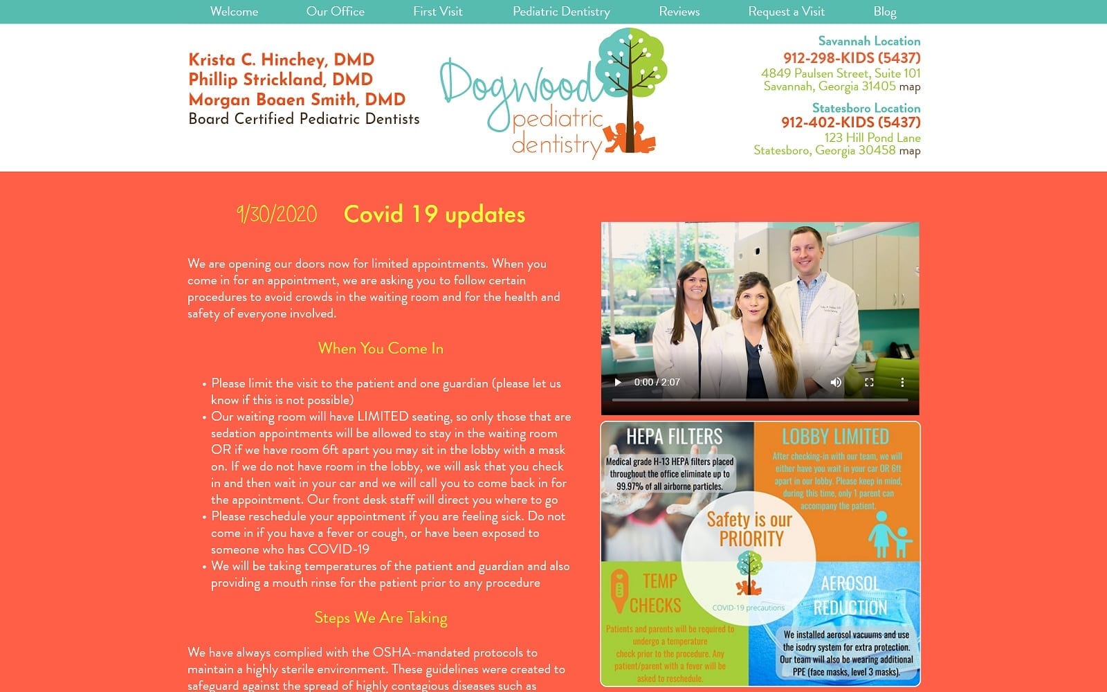 The Screenshot of Dogwood Pediatric Dentistry of Savannah dogwoodsmiles.com Website
