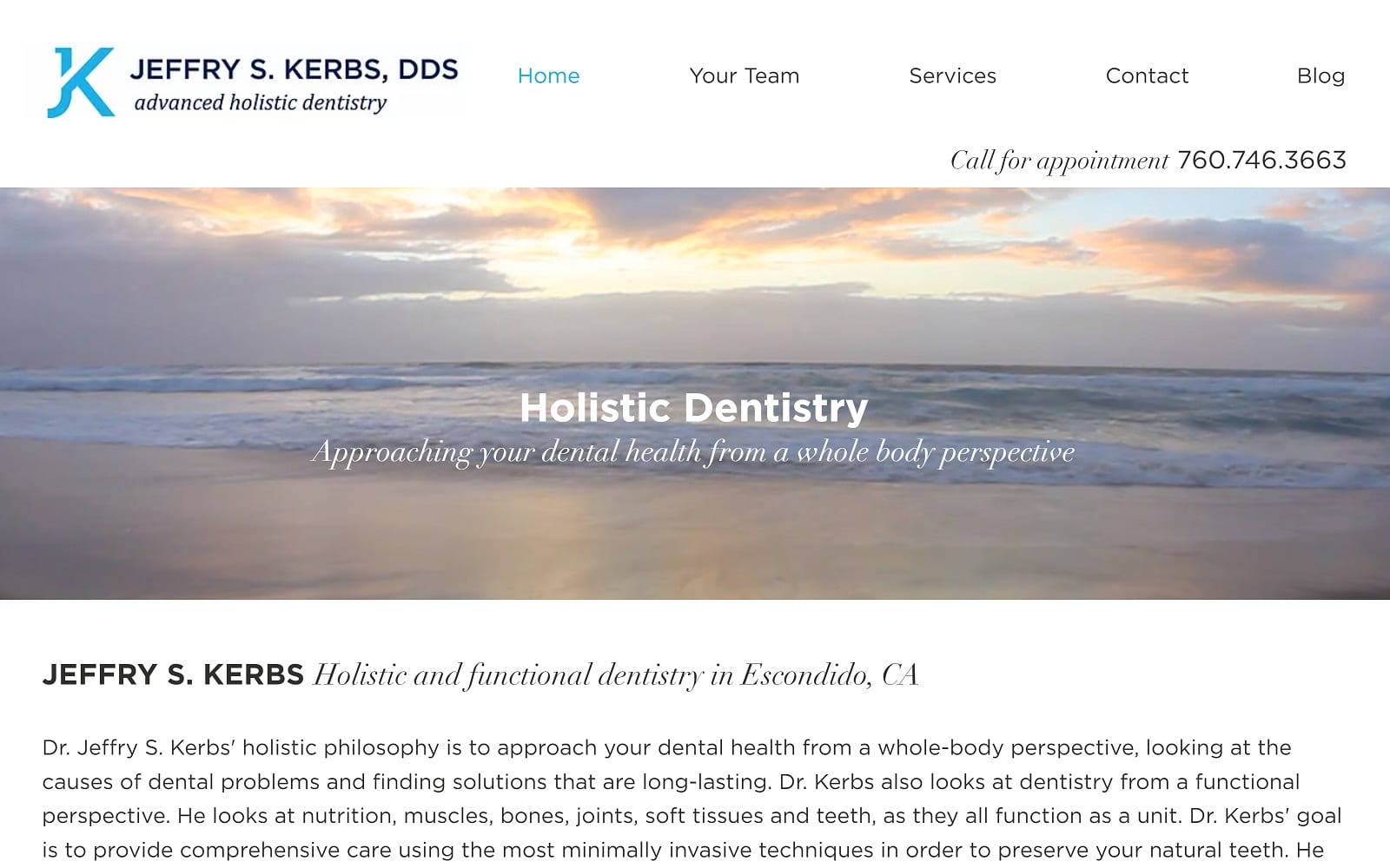 The Screenshot of Dr. Jeffry Kerbs, The Art Of Creating Beautiful Smiles drjkerbs.com Website
