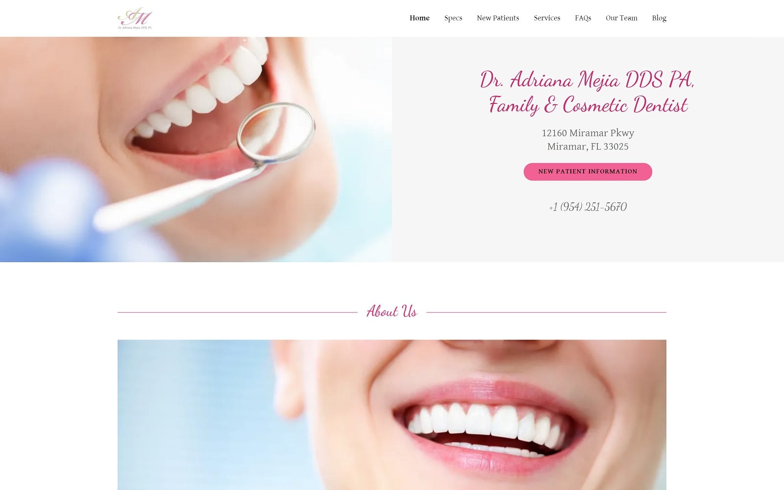 The Screenshot of Adriana Mejia DDS PA (Family Dentist) drmejiadds.com Website
