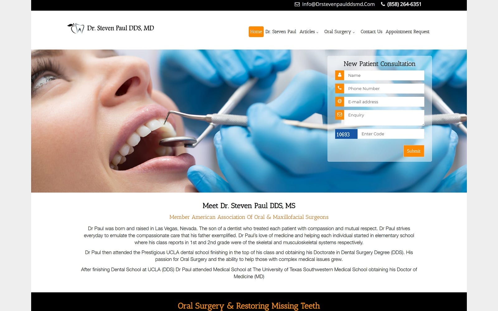 The Screenshot of Dr. Steven F. Paul, DDS, Oral Surgeon drstevenpaulddsmd.com Website