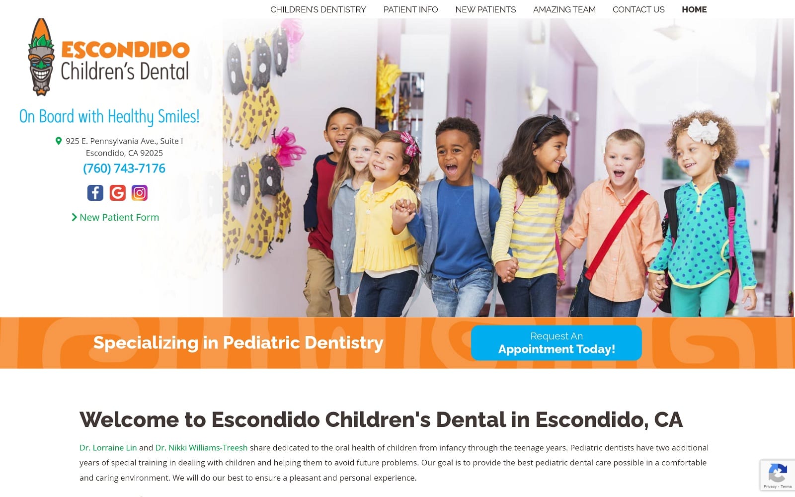 The Screenshot of Escondido Children's Dental escondidochildrensdental.com Website