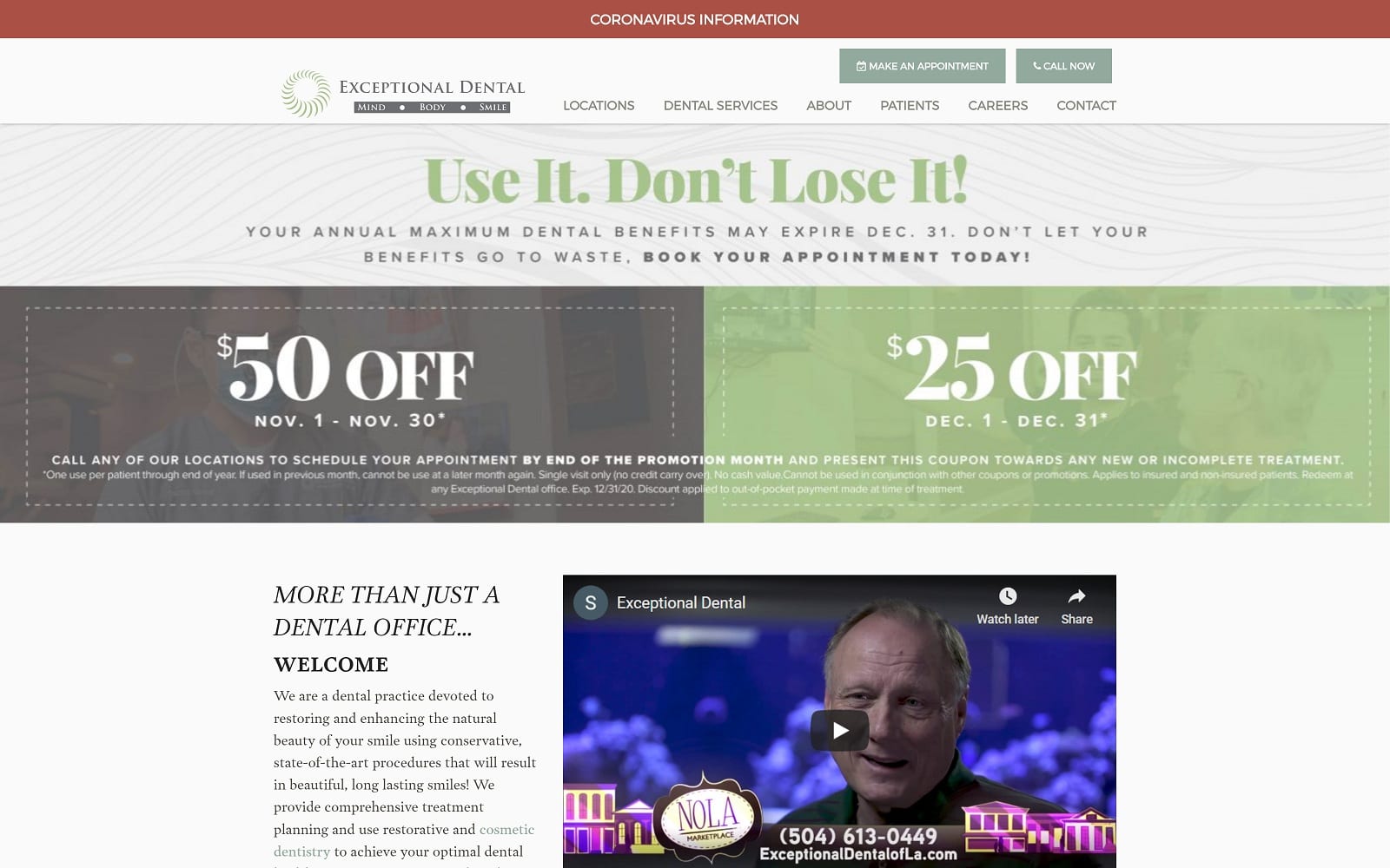 The Screenshot of Exceptional Dental of Metairie exceptionaldentalofla.com Website