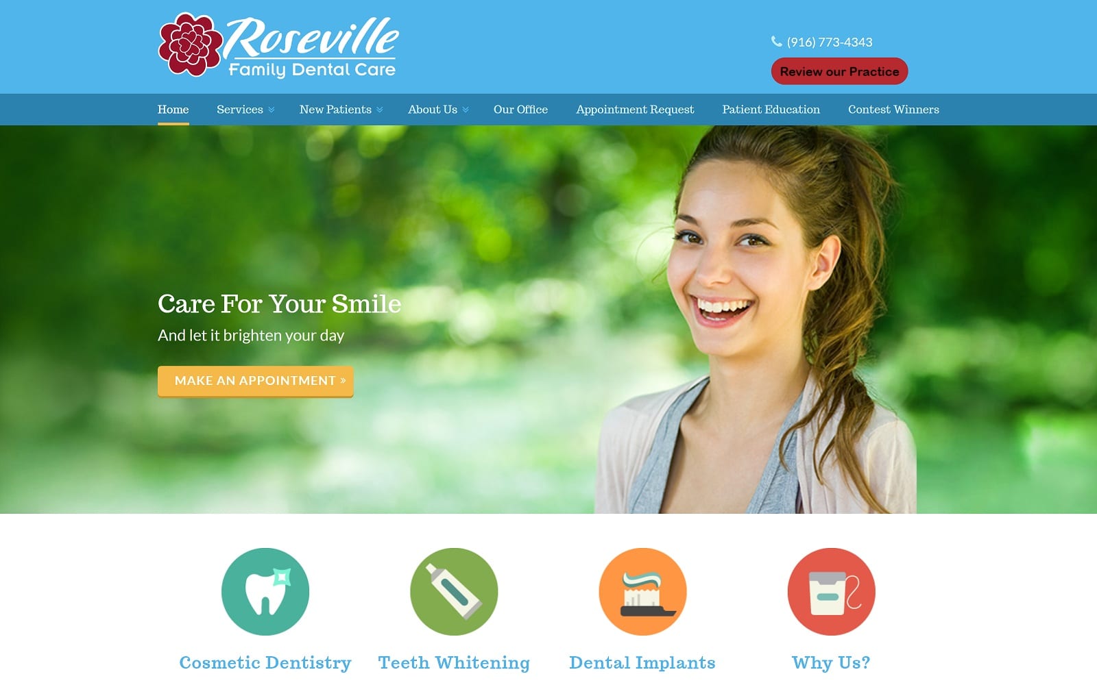 The Screenshot of Roseville Family Dental Care familydentistinroseville.com Website