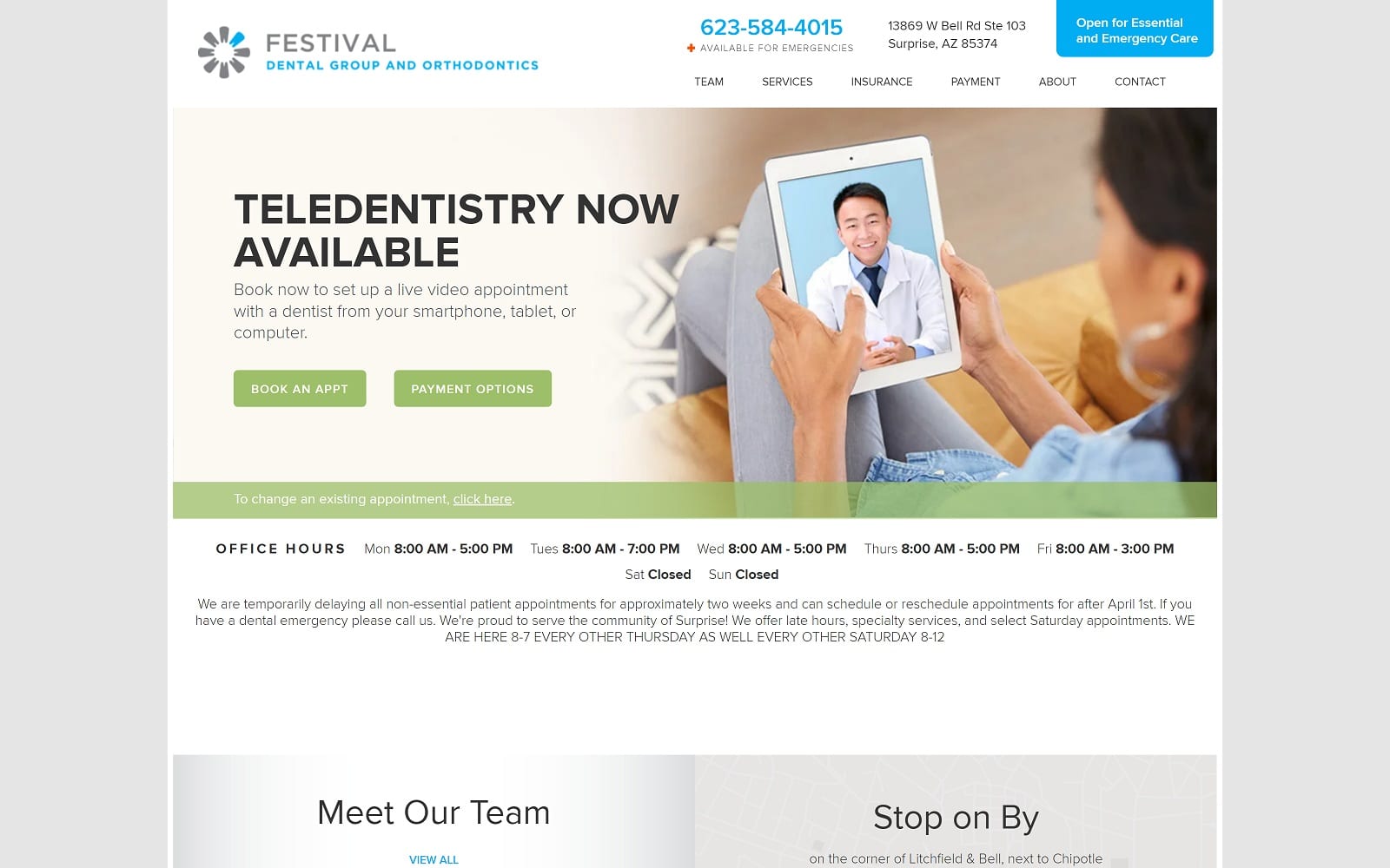The Screenshot of Festival Dental Group and Orthodontics festivaldentalgroup.com Dr. Jennifer Thomas Website