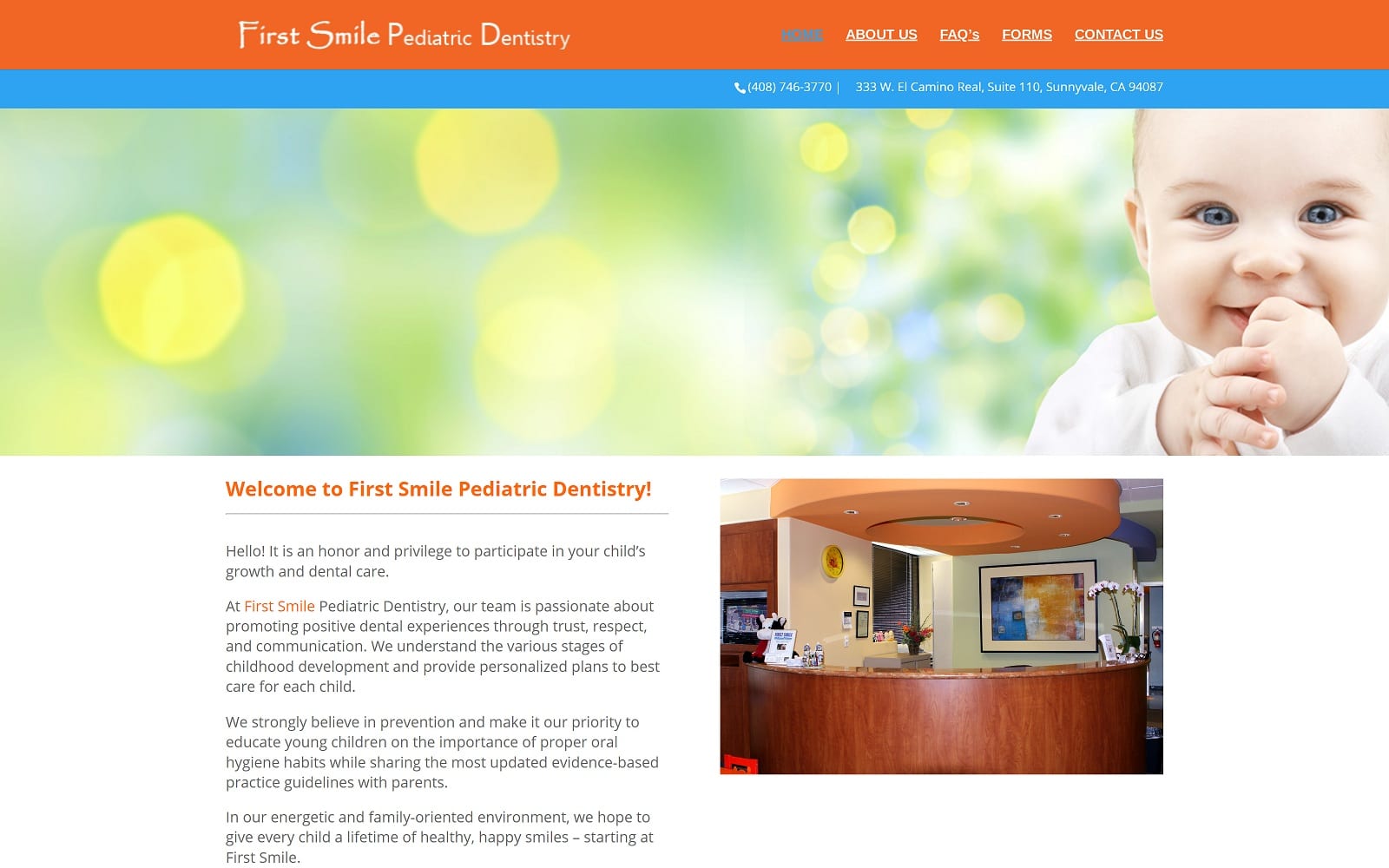 The Screenshot of First Smile Pediatric Dentistry firstsmiledds.com Website