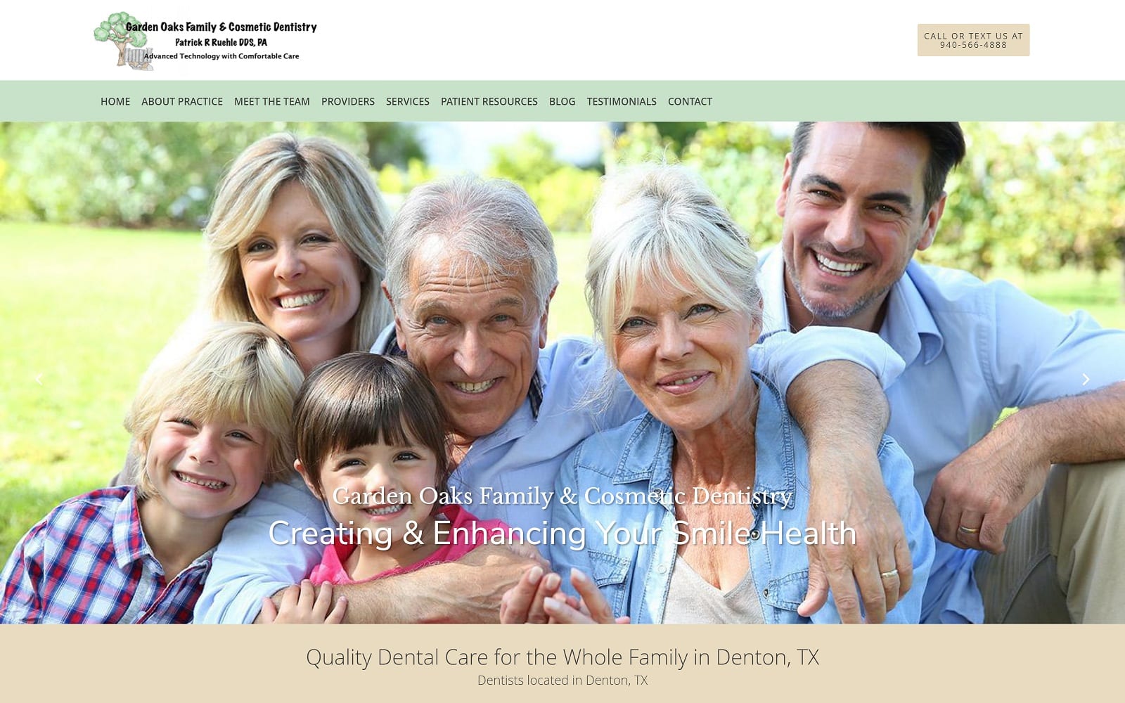 The Screenshot of Garden Oaks Family & Cosmetic Dentistry gardenoaksfamilydental.com Dr. Patrick Ruehle Website