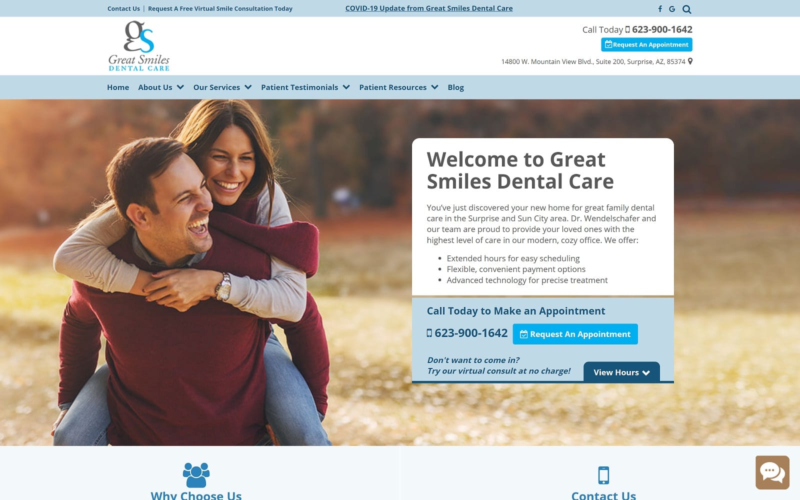 The Screenshot of Great Smiles Dental Care, Cosmetic, Emergency, Implants and Dentures greatsmilesaz.com Website