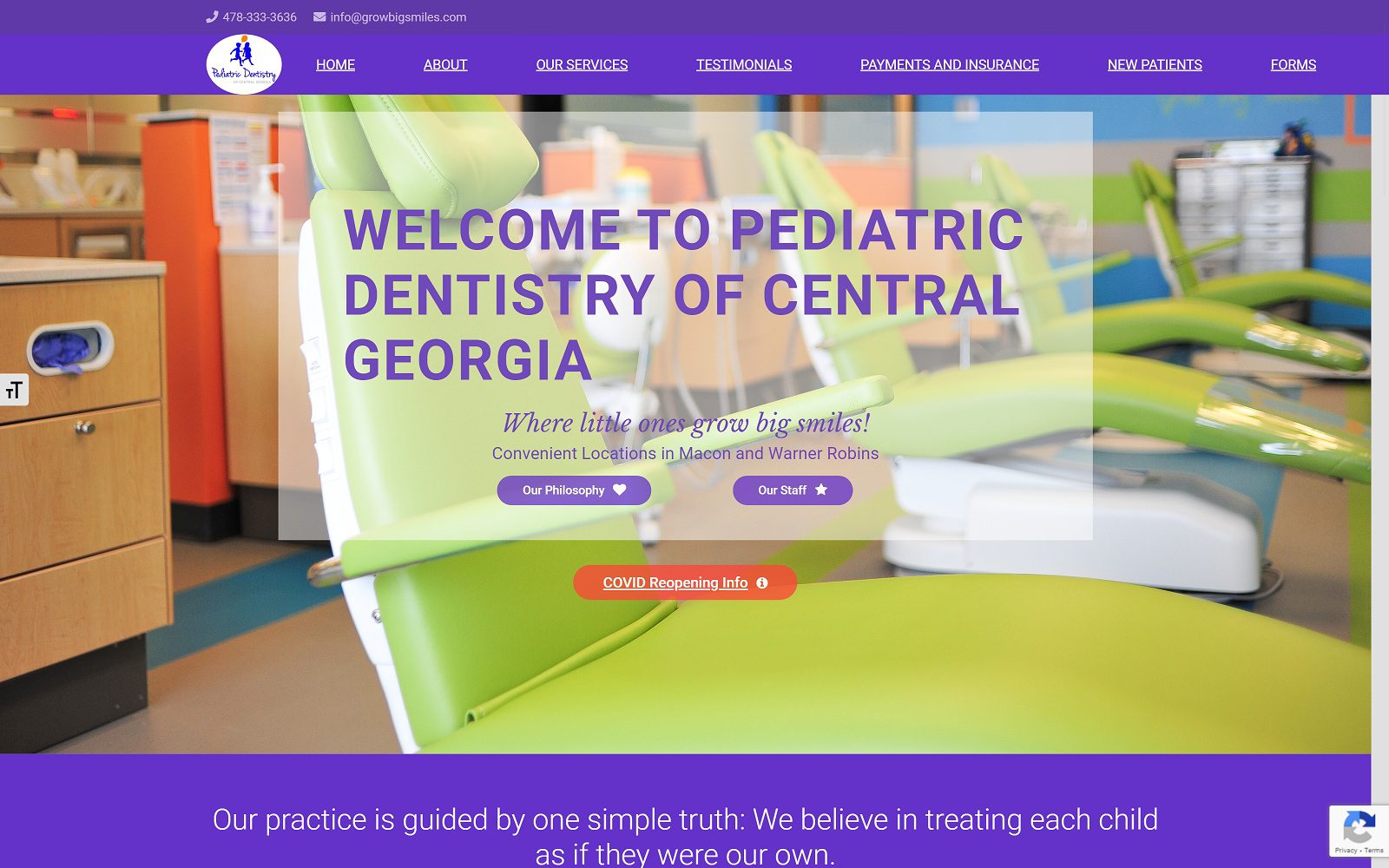 The Screenshot of Pediatric Dentistry of Central Georgia-Macon LLC growbigsmiles.com Website