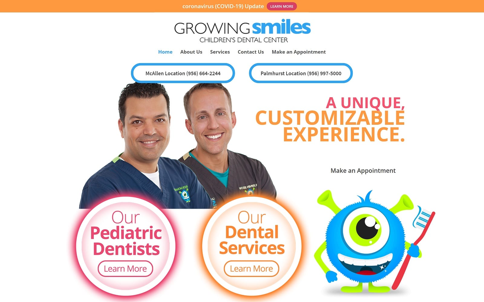 The Screenshot of Growing Smiles Children's Dental Center growingsmilescdc.com Website