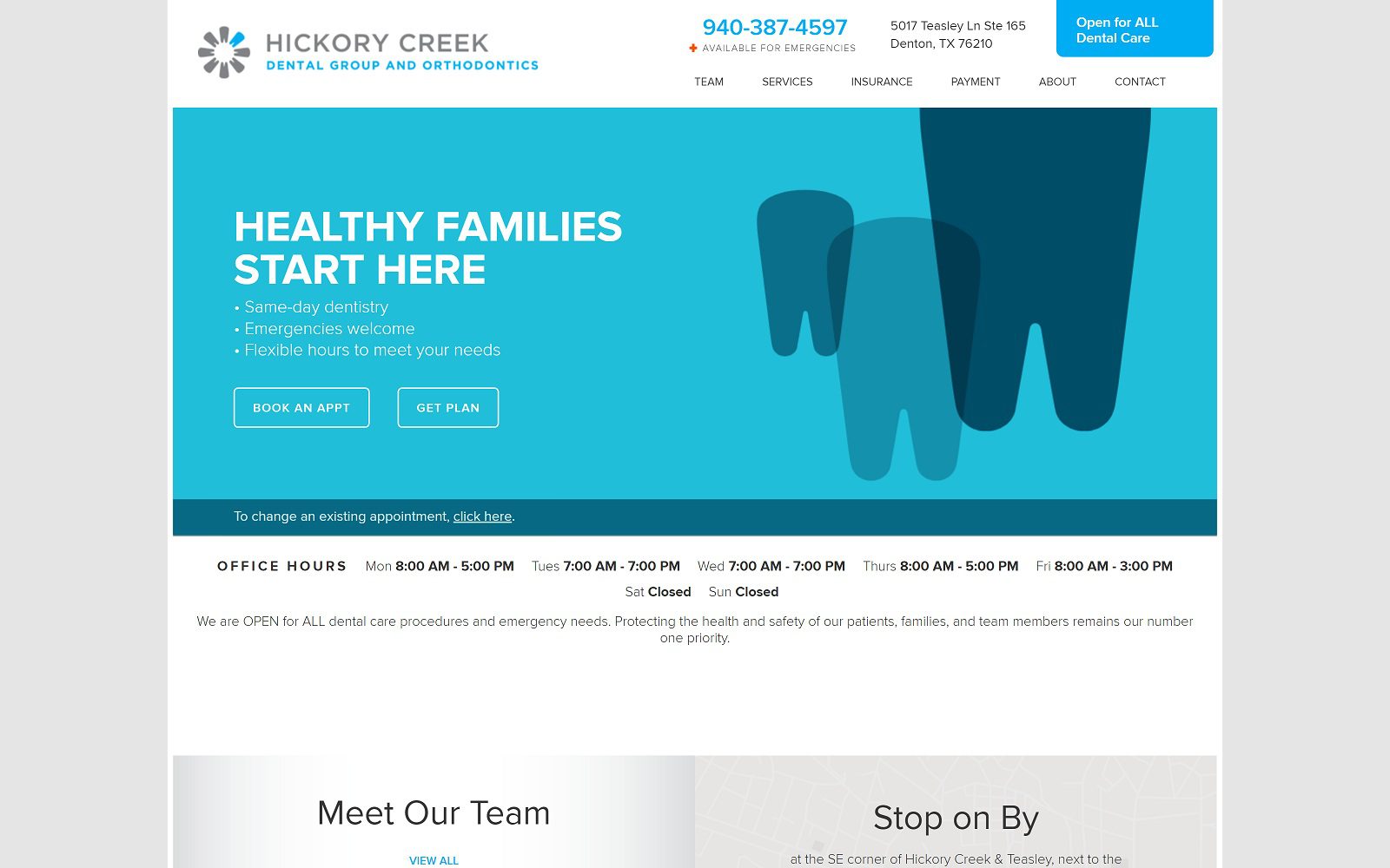 The Screenshot of Hickory Creek Dental Group and Orthodontics hickorycreekdentalgroup.com Website
