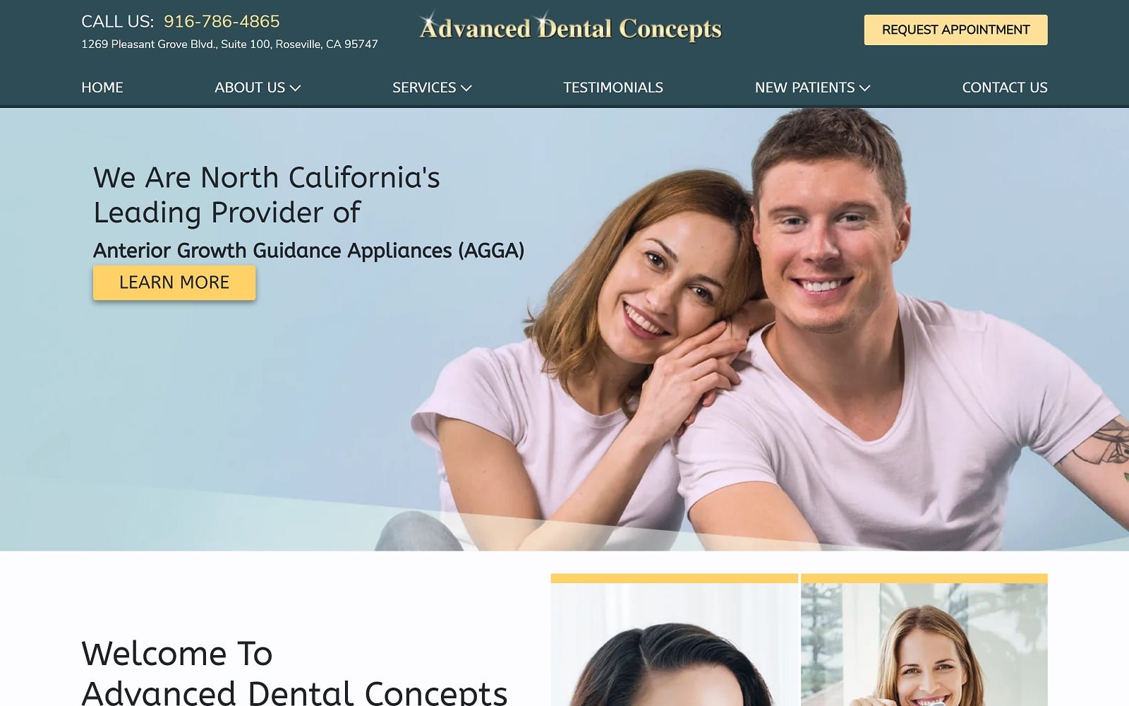 The Screenshot of Advanced Dental Concepts: Dr. David B. Miller hightechsmiles.com Website