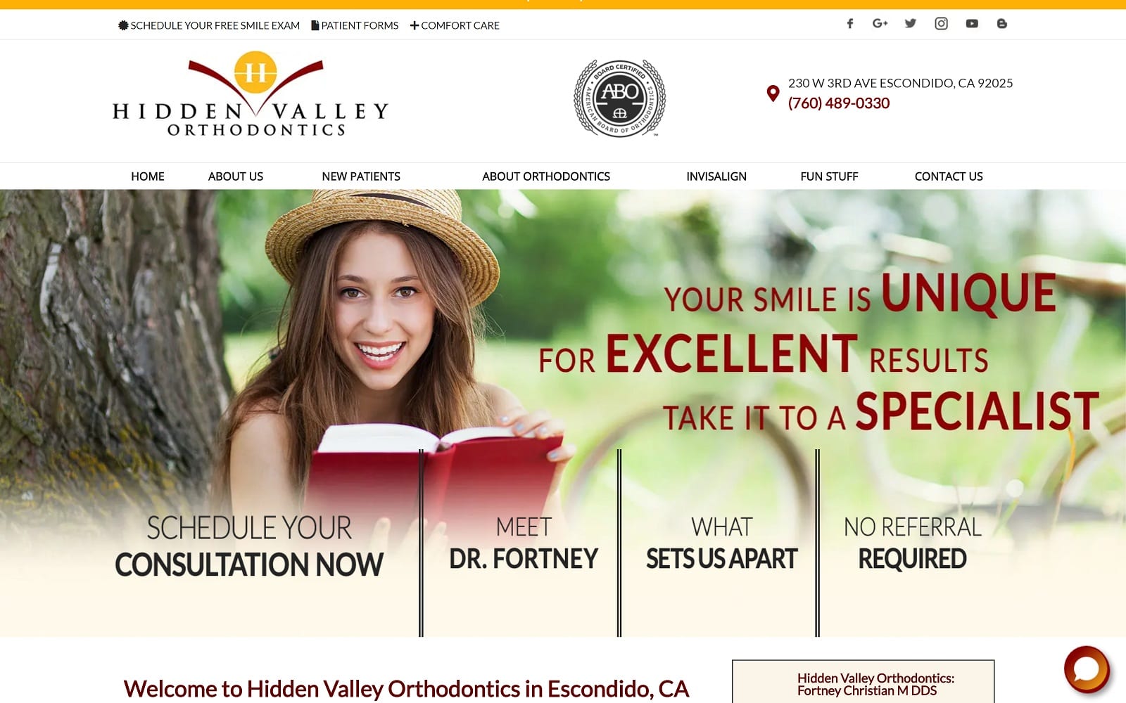 The Screenshot of Hidden Valley Orthodontics: Fortney Christian M DDS hvortho.com Website