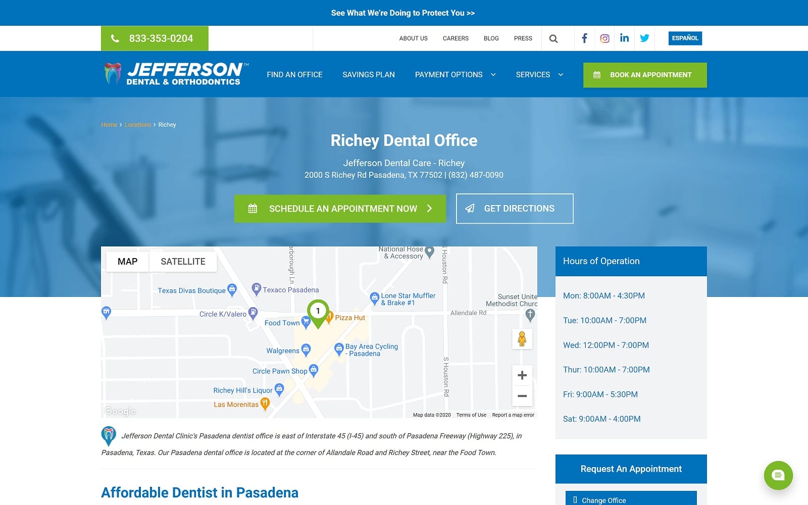 The Screenshot of Jefferson Dental & Orthodontics jeffersondentalclinics.com/clinics/richey-tx
