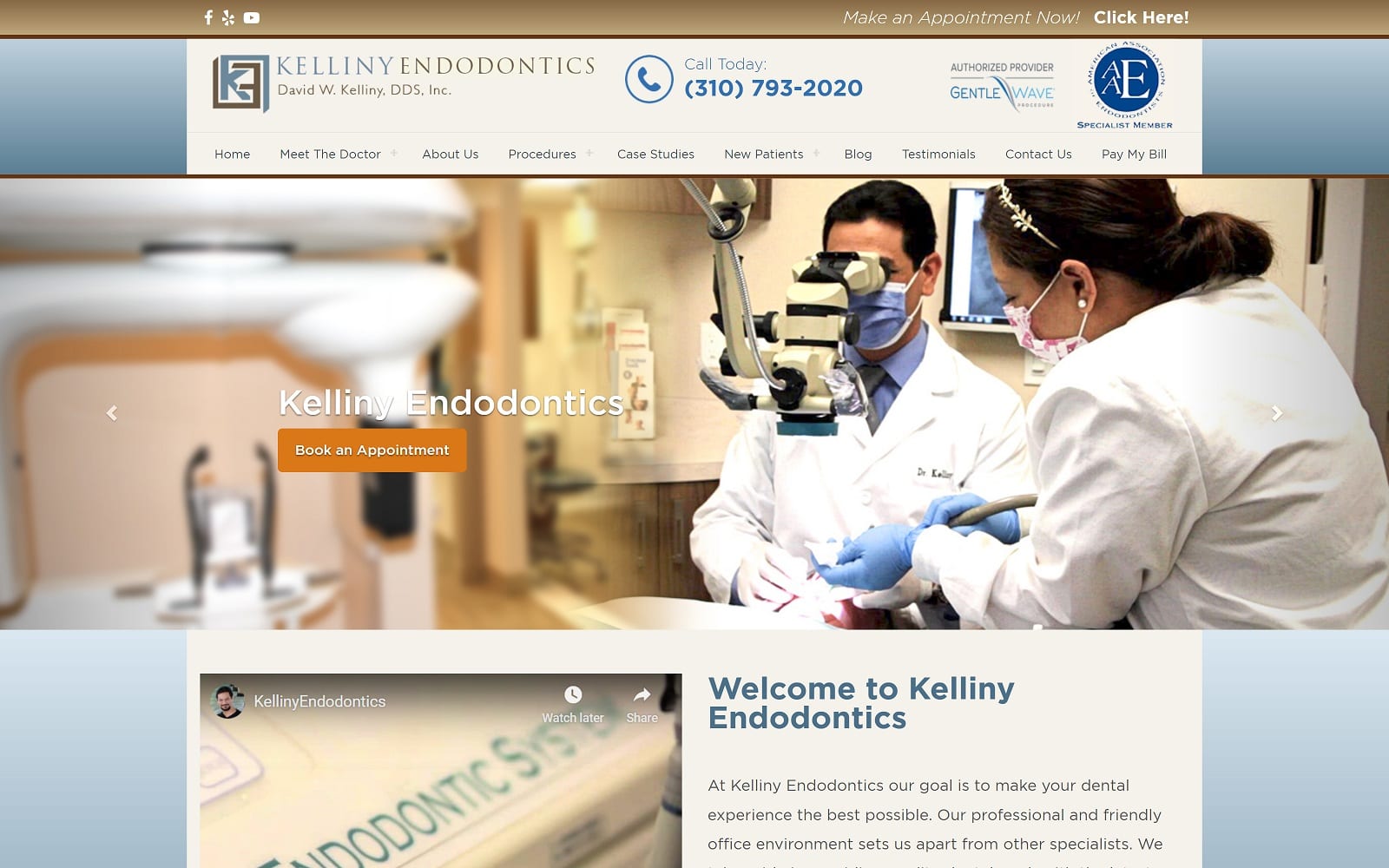 The Screenshot of Kelliny Endodontics kellinyendodontics.com Dr. David Kelliny Website
