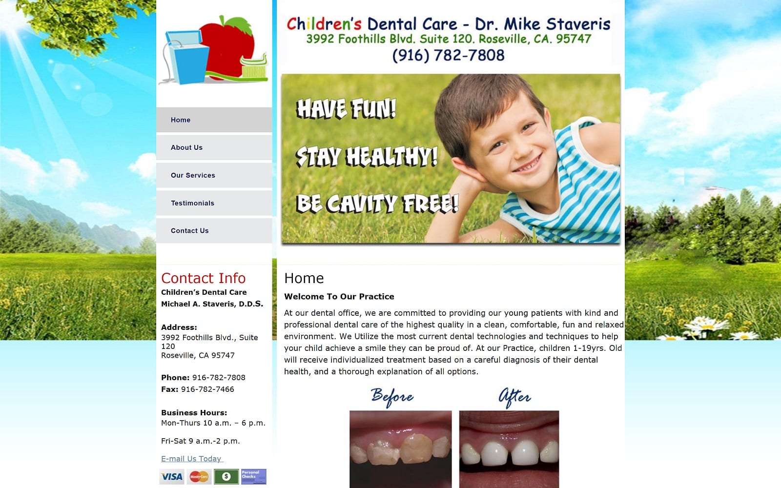 The Screenshot of Children's Dental Care - Dr. Mike Staveris kiddentists.com Website