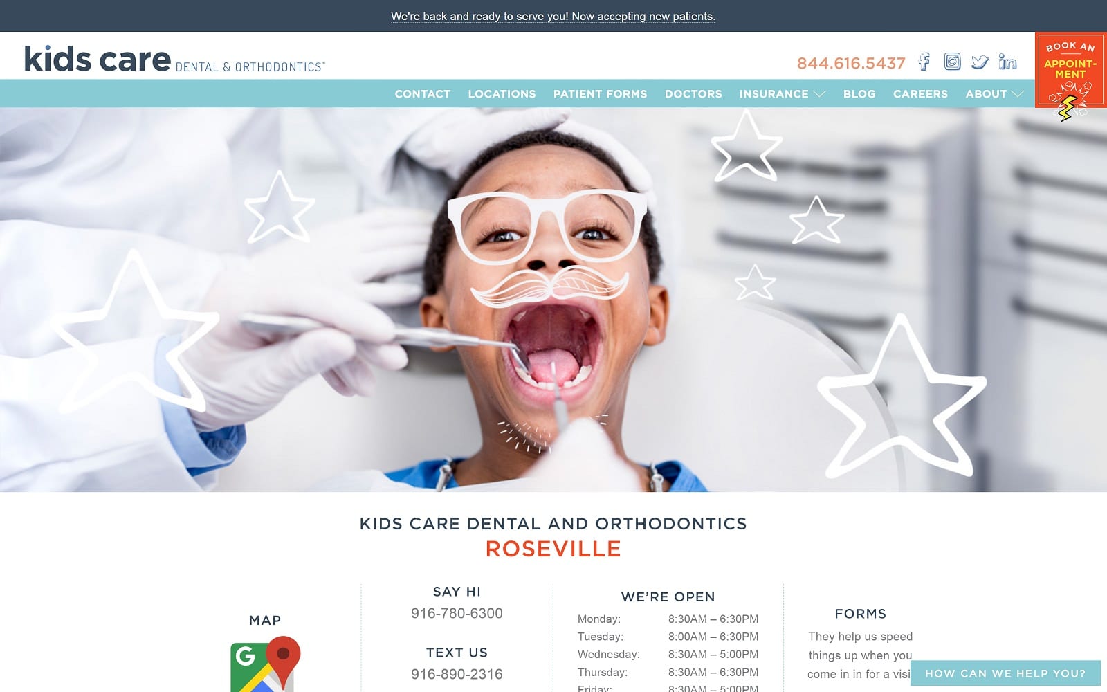 The Screenshot of Kids Care Dental & Orthodontics - Roseville kidscaredental.com/locations/roseville Website
